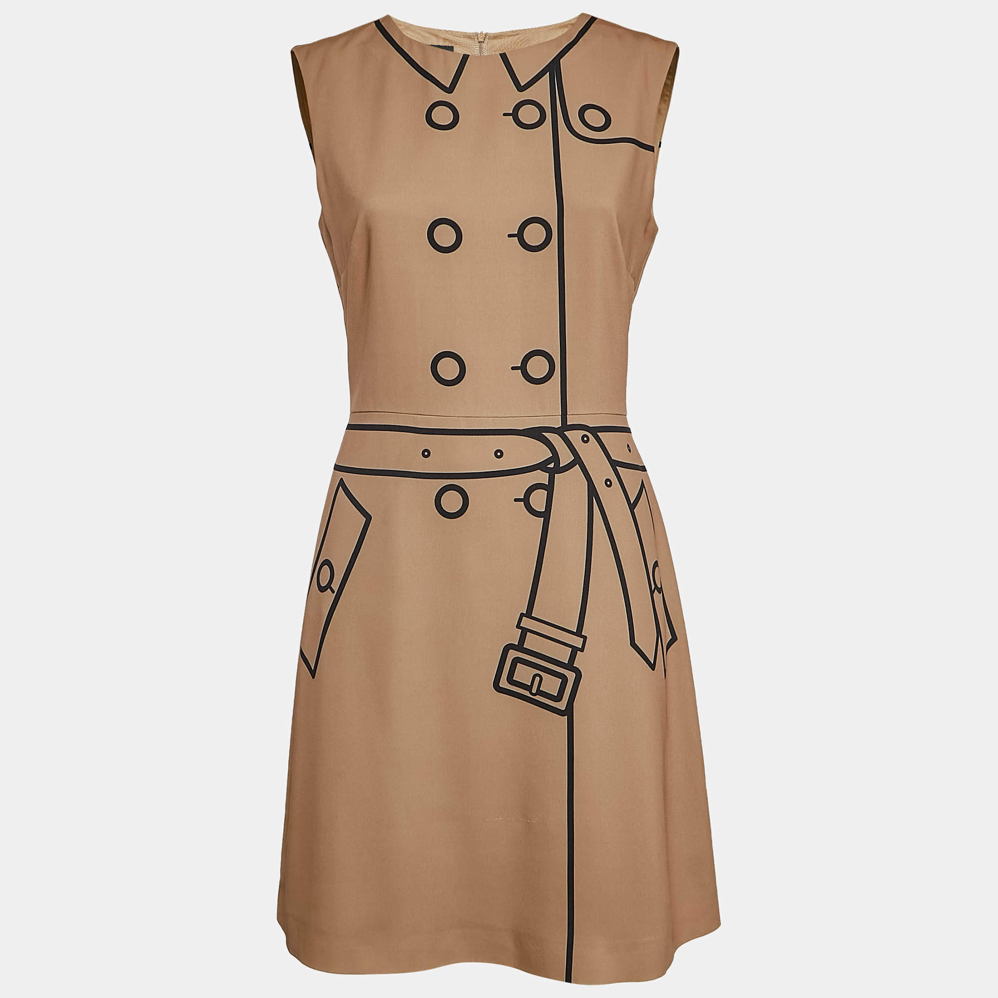 Pre Owned Boutique Moschino Beige Printed Chiffon Sleeveless Sheath Dress M