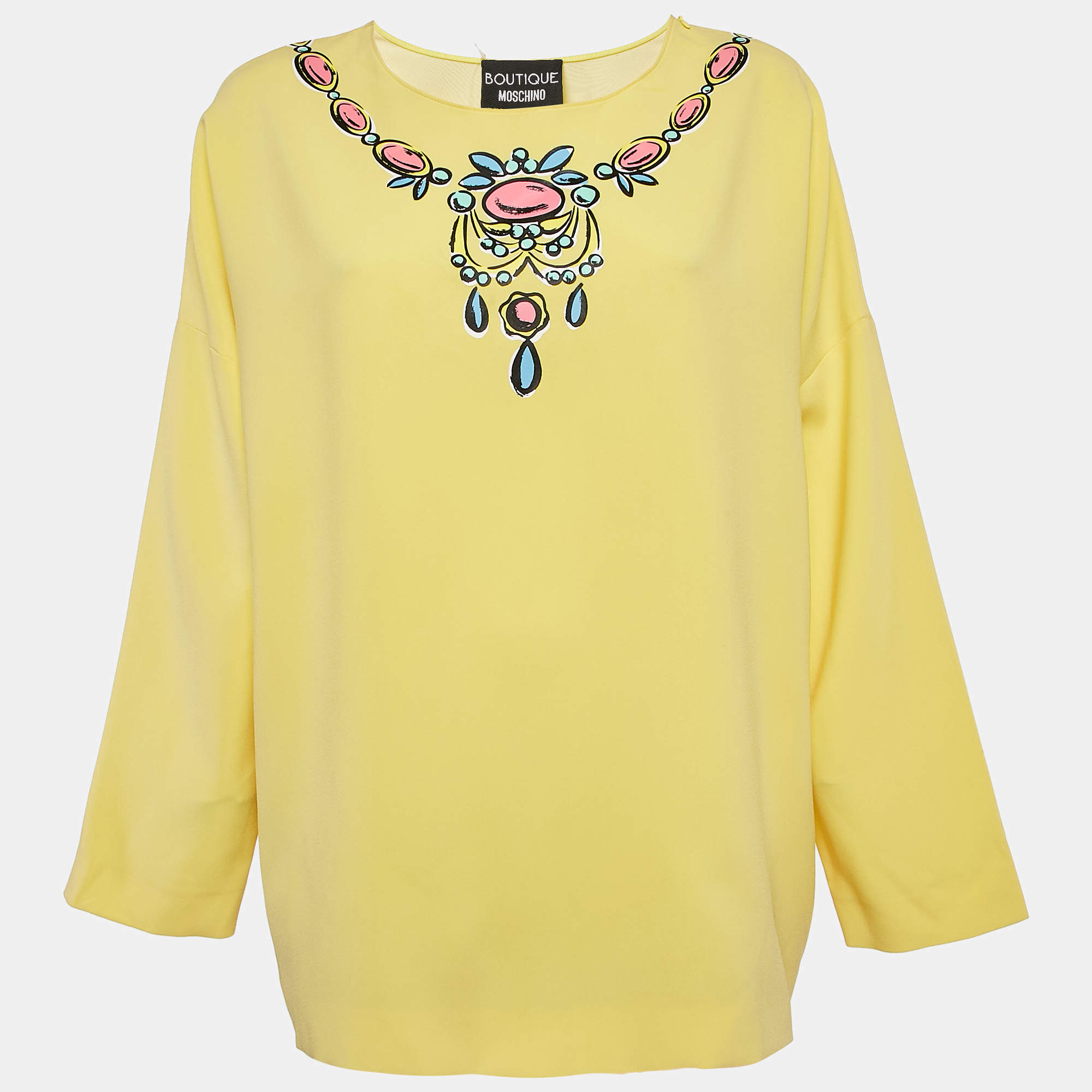 Boutique Moschino Yellow Printed Crepe Tunic M