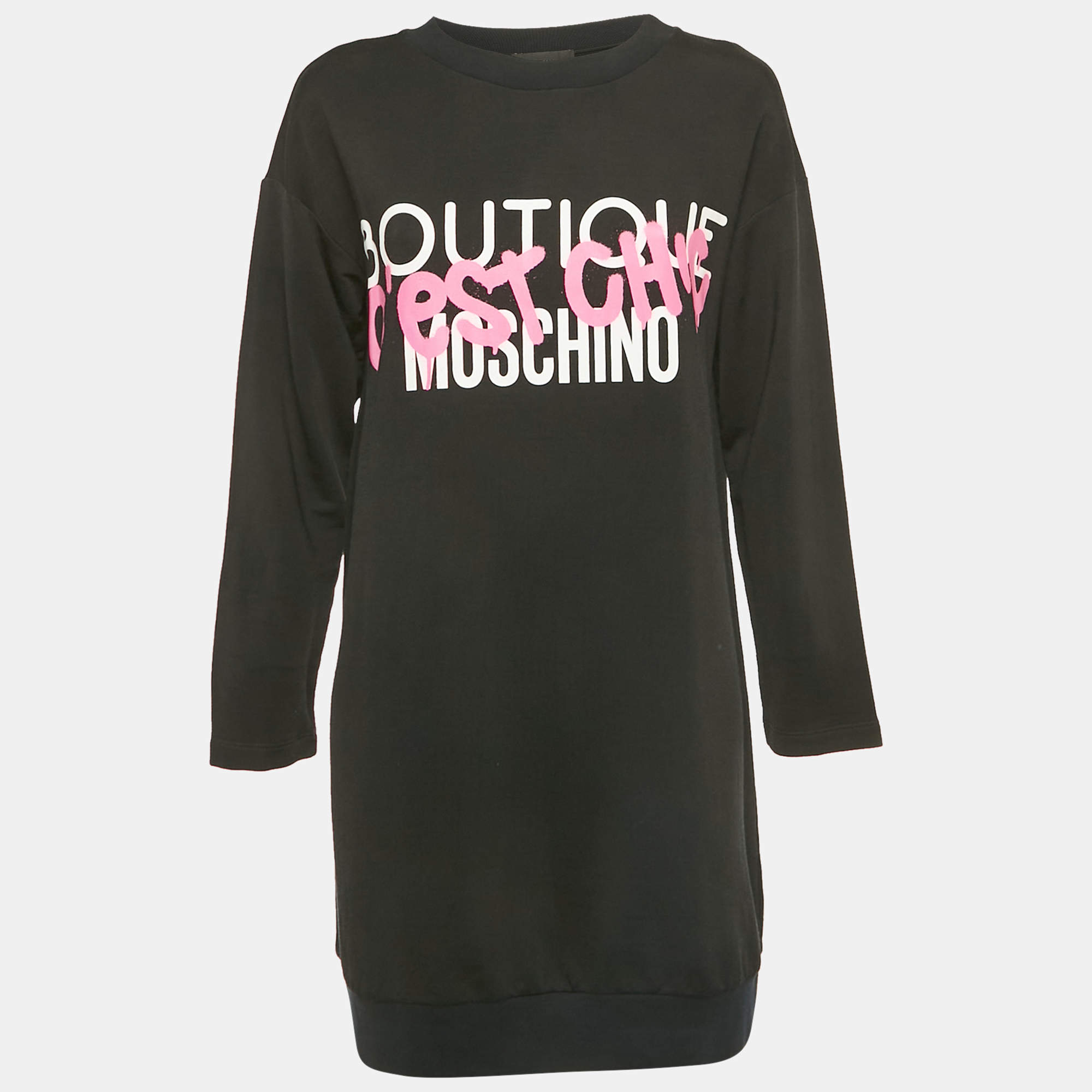 Pre Owned Boutique Moschino Black Logo Print Jersey Long Sweatshirt S