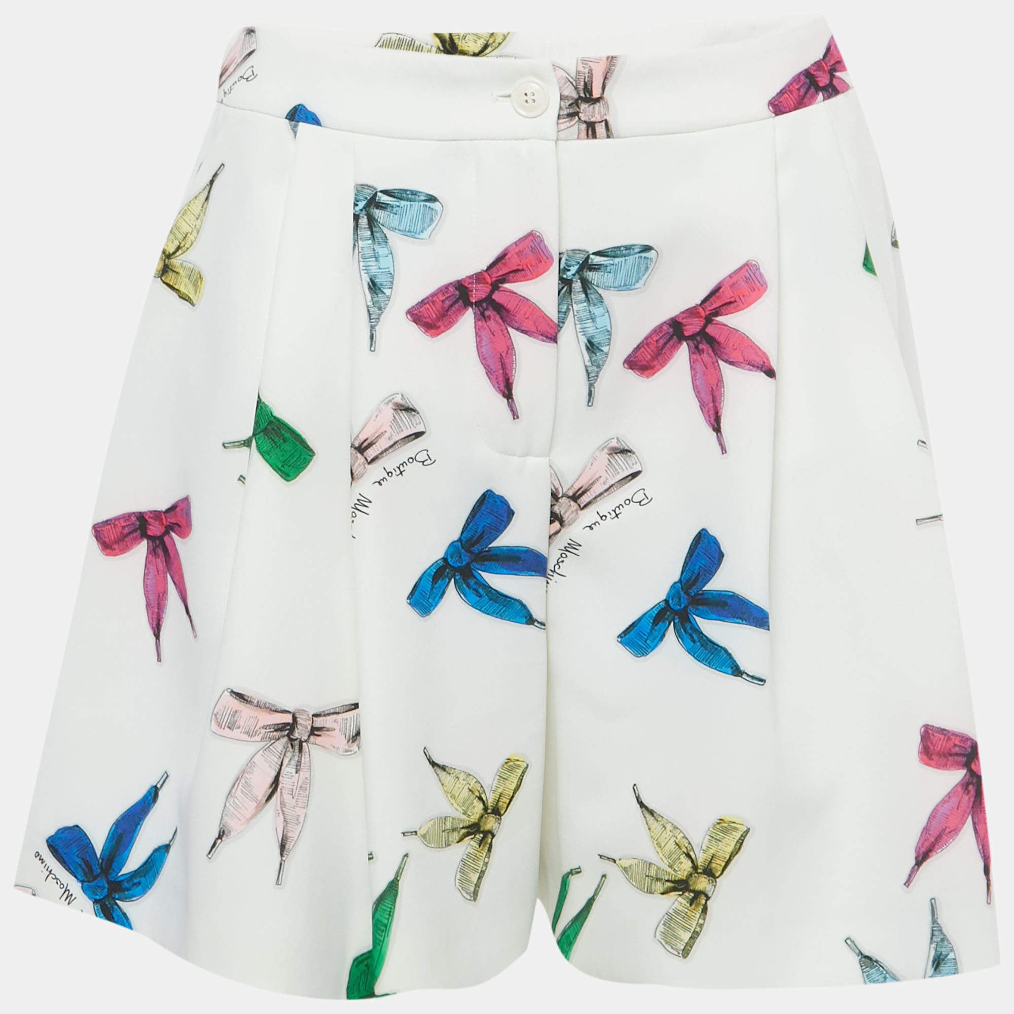 Pre Owned Boutique Moschino White Bow Print Crepe Shorts M