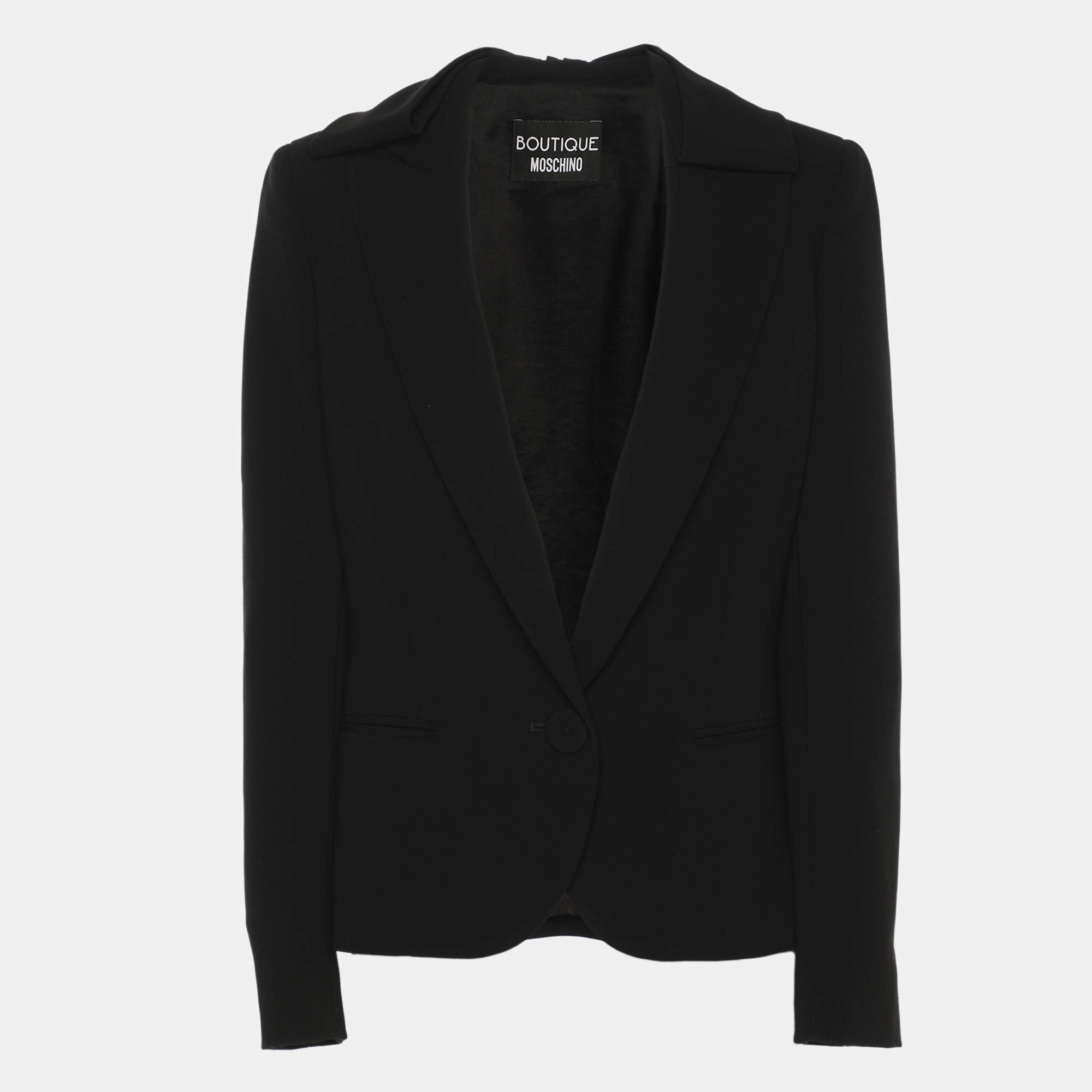 Pre Owned Boutique Moschino Black Crepe Bow Single Breasted Blazer S