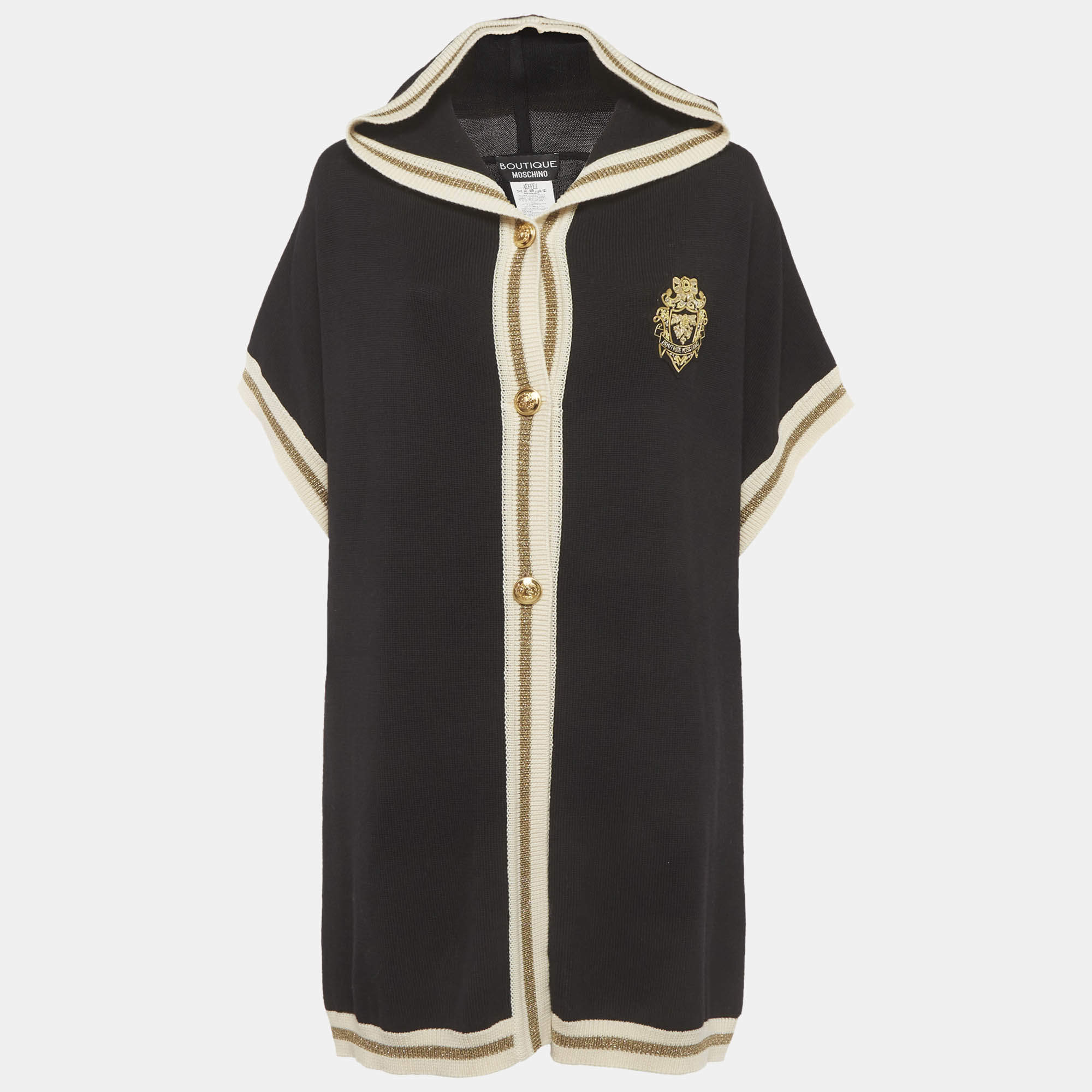 مملوكة مسبقًا Boutique Moschino Black Knit Button Front Hooded Cardigan M