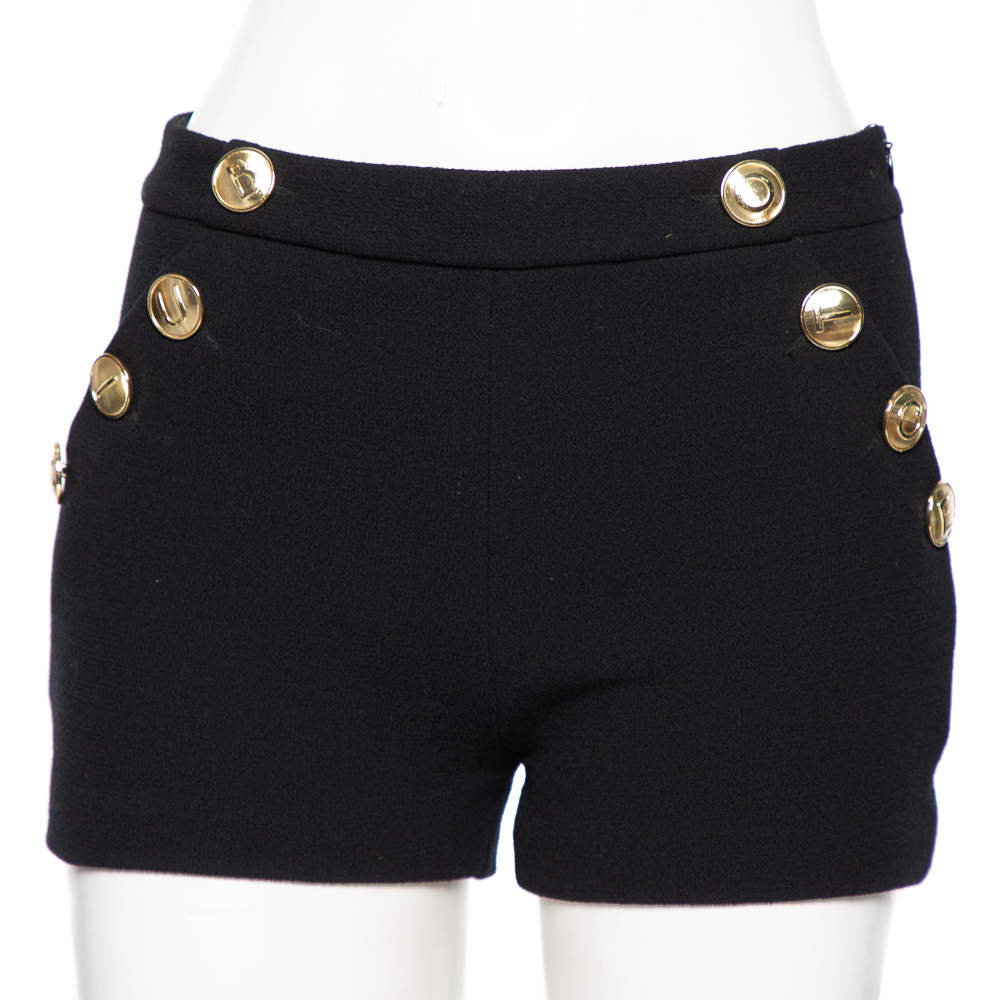 Pre Owned Boutique Moschino Black Textured Wool Button Detailed Shorts S
