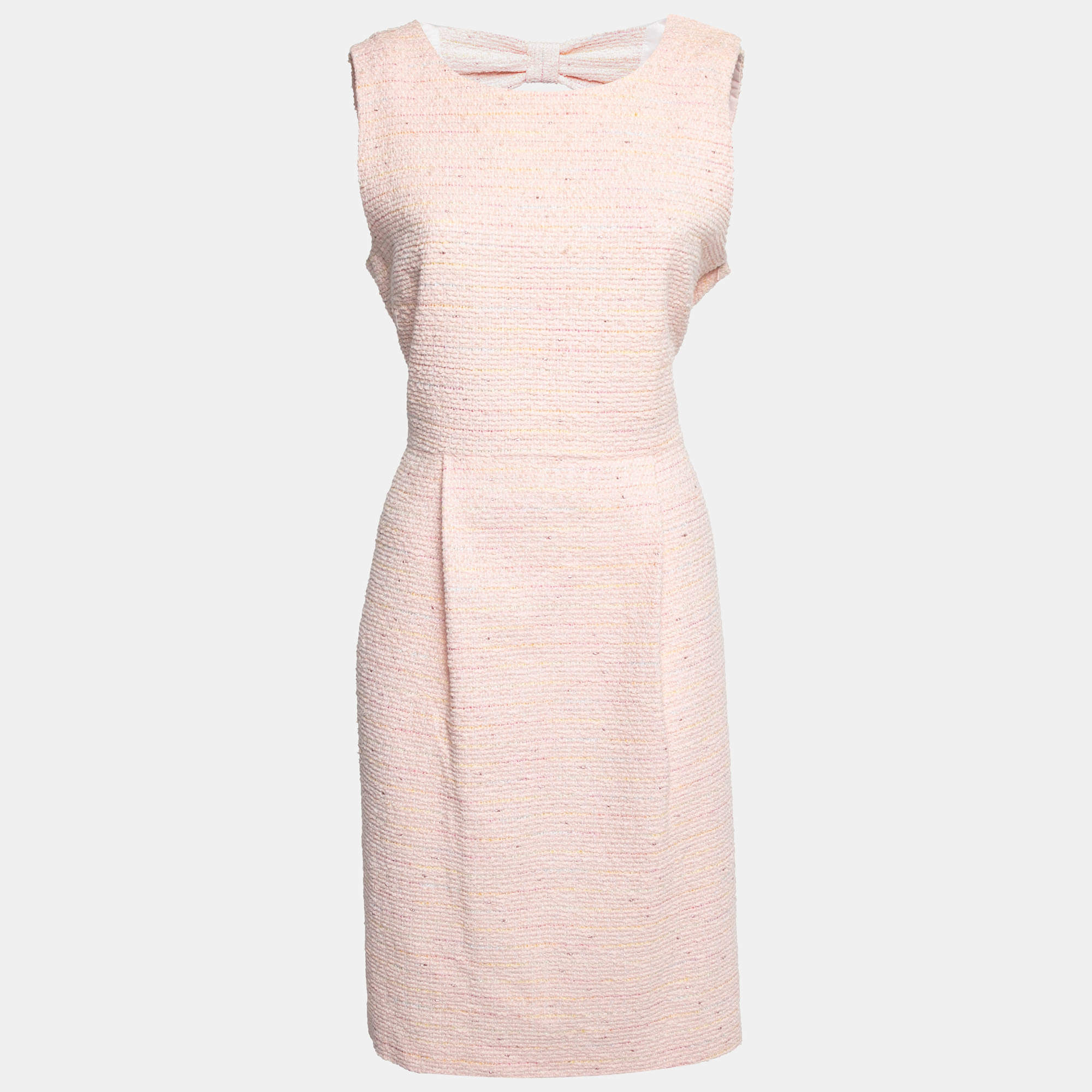 Pre Owned Boutique Moschino Pink Tweed Cut-Out Back Bow Detail Dress L
