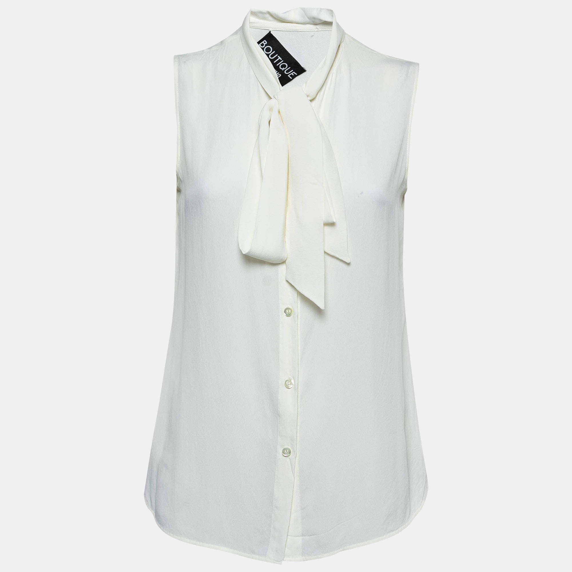 Pre Owned Boutique Moschino White Silk Crepe Neck Tie Detail Sleeveless Shirt M