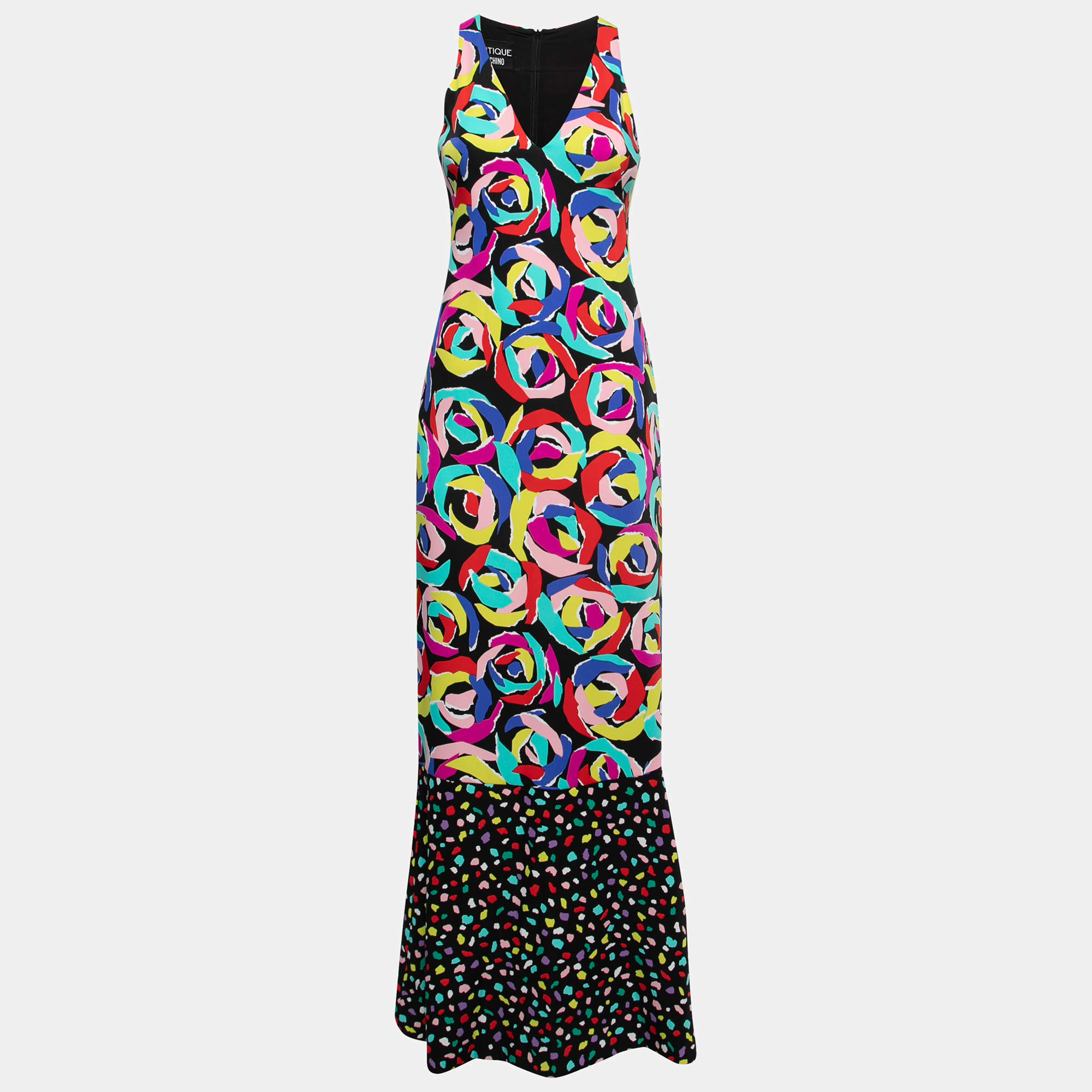 Pre Owned Boutique Moschino Black Multicolor Floral Print Crepe Maxi Dress S