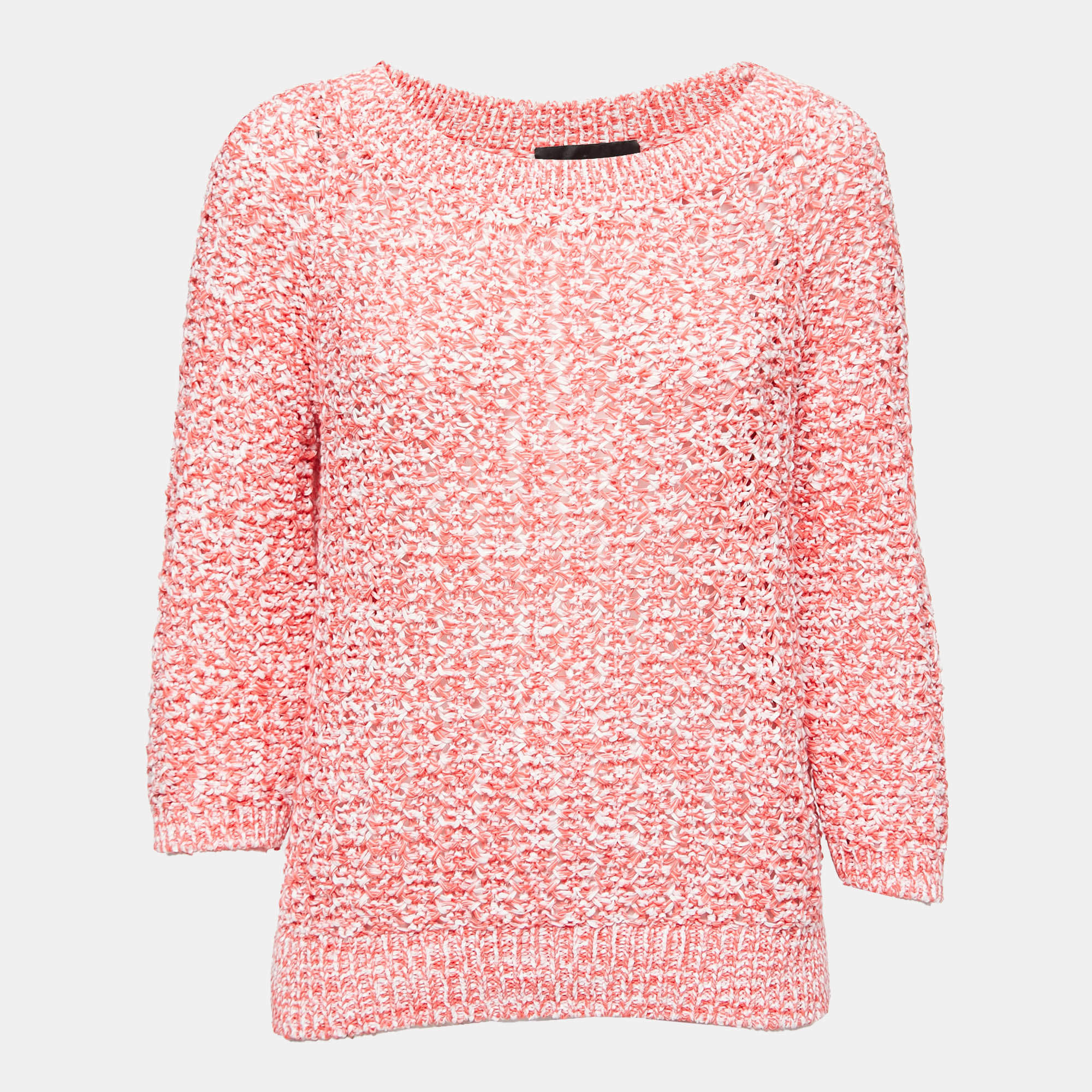 Pre Owned Boutique Moschino Pink/White Knit Crew Neck Sweater M