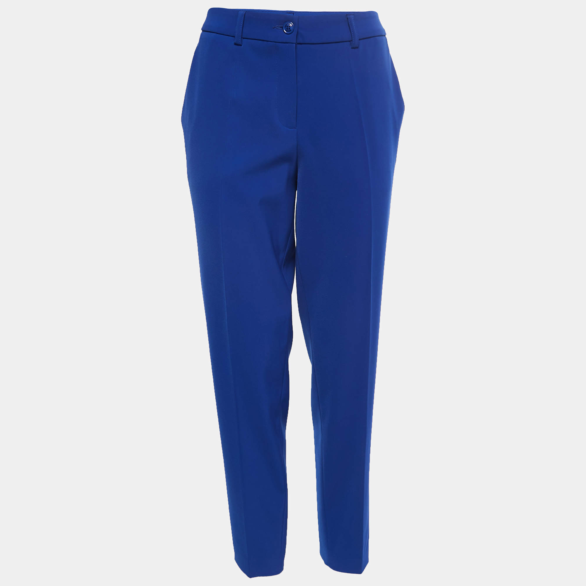 Boutique Moschino Blue Crepe Pressed Crease Trousers M