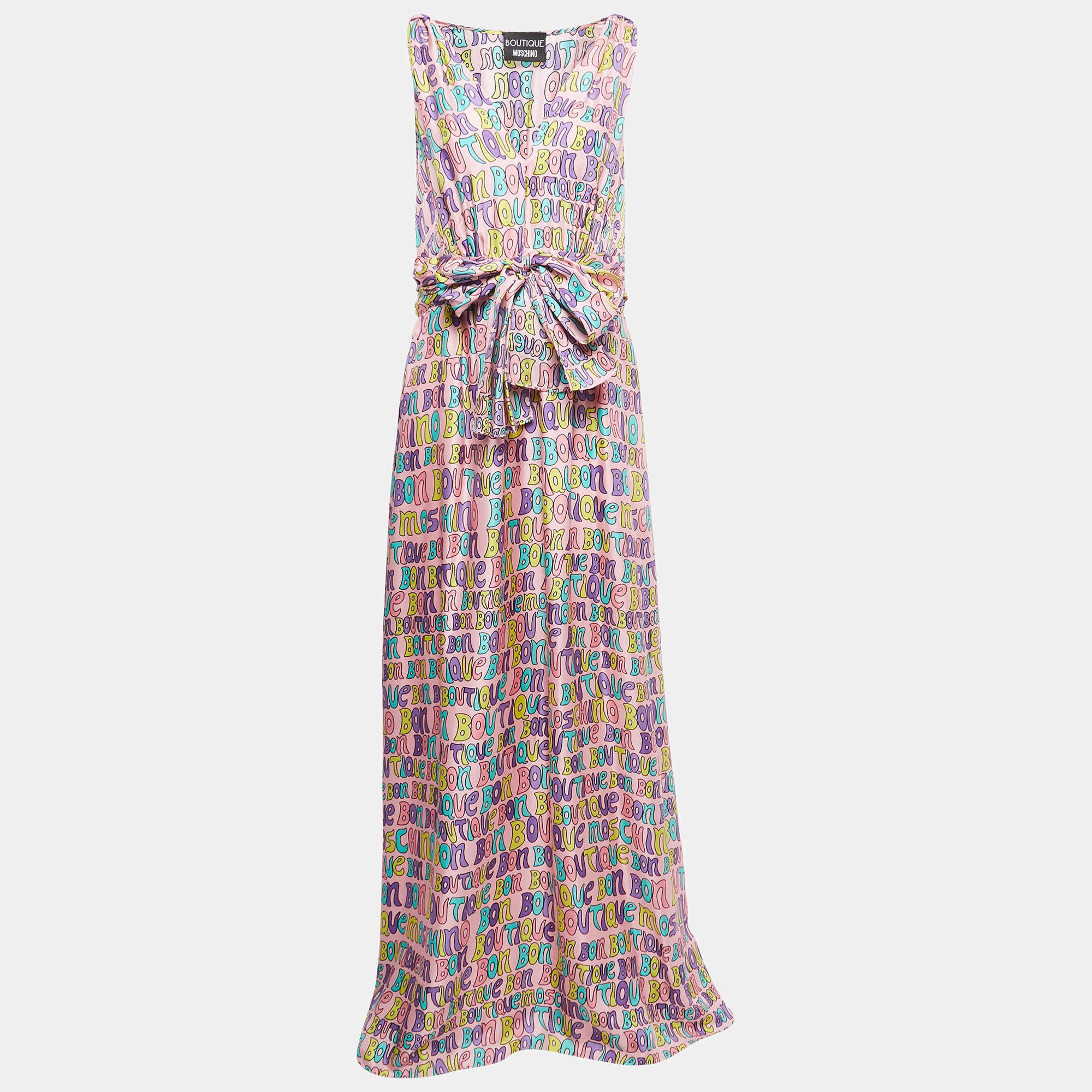 Pre Owned Boutique Moschino Multicolor Printed Silk Sleeveless Maxi Dress L