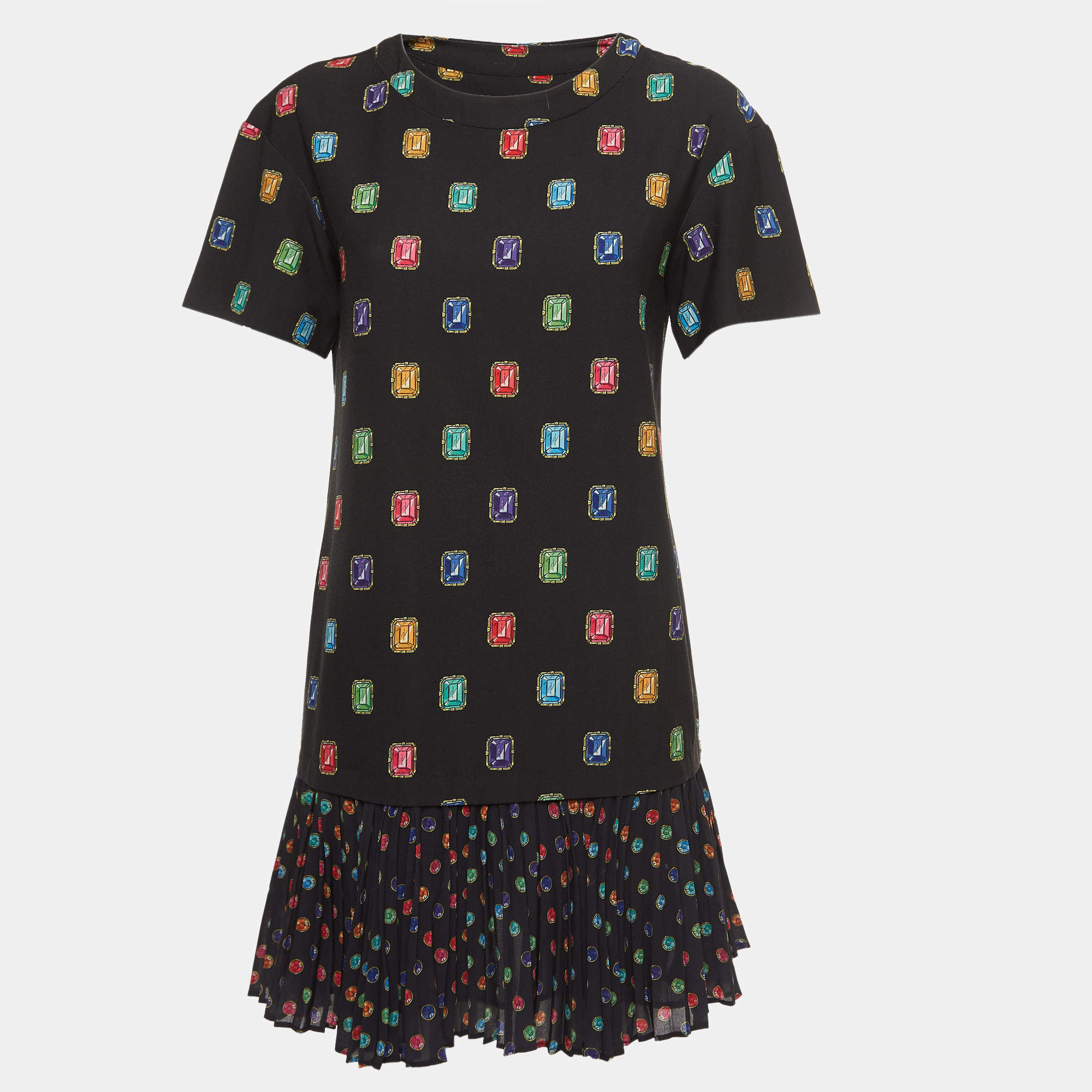 Pre Owned Boutique Moschino Black Jewel Printed Jersey Mini Dress M