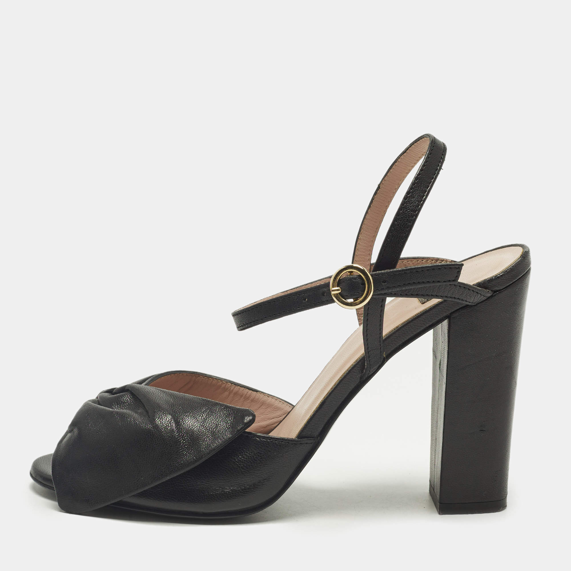 Pre Owned Boutique Moschino Size 37 Black Leather Ankle Strap Sandals