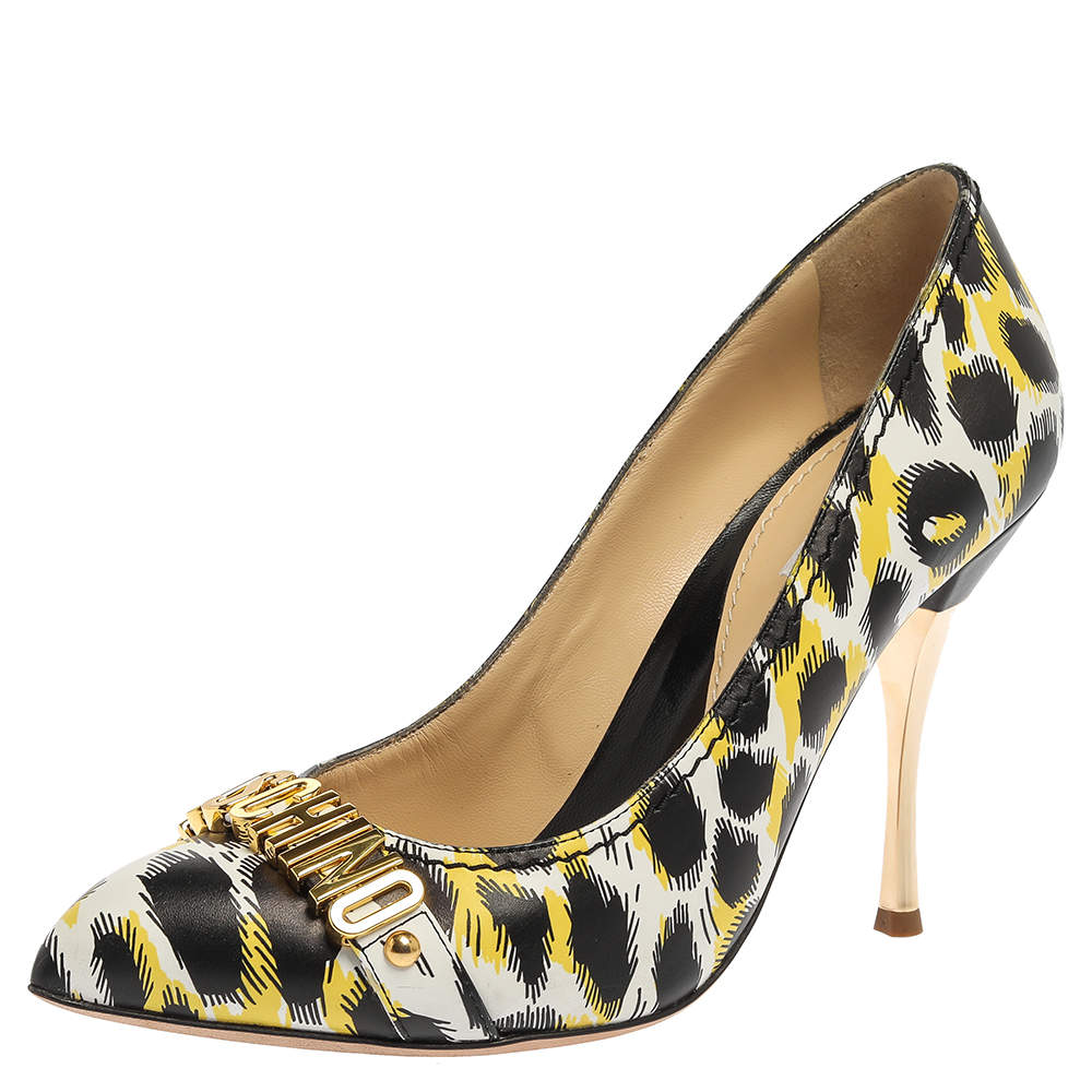 Pre Owned Boutique Moschino Tri Color Printed Leather Pointed Toe Pumps Size 40