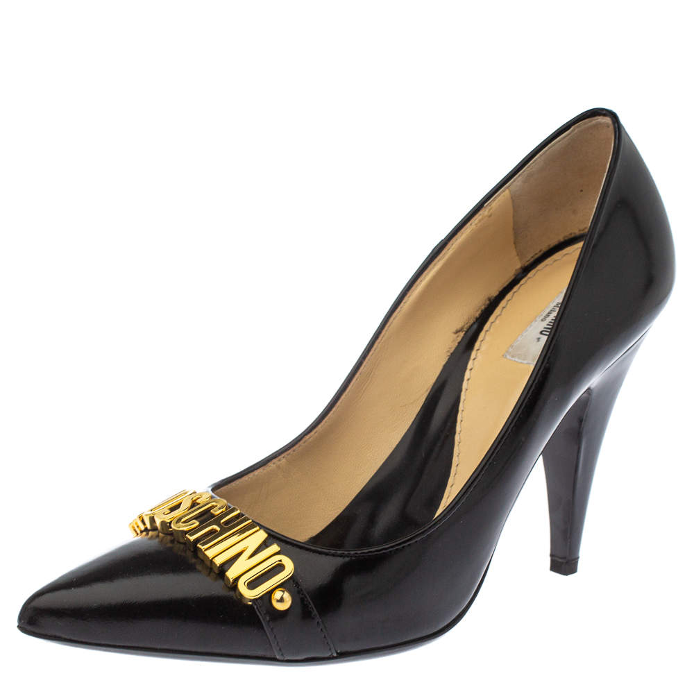 Pre Owned Moschino Black Leather Pointed Toe Pumps Size 40