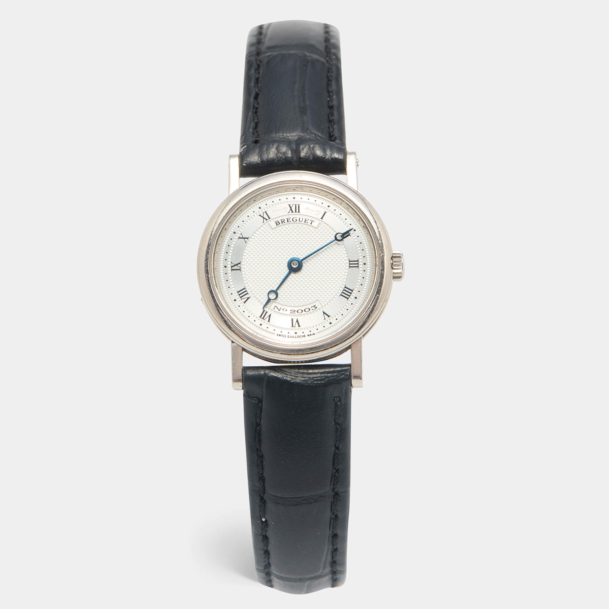 Pre Owned Breguet Silver 18K White Gold Leather Classique 8560 Women's Wristwatch 25.50 mm