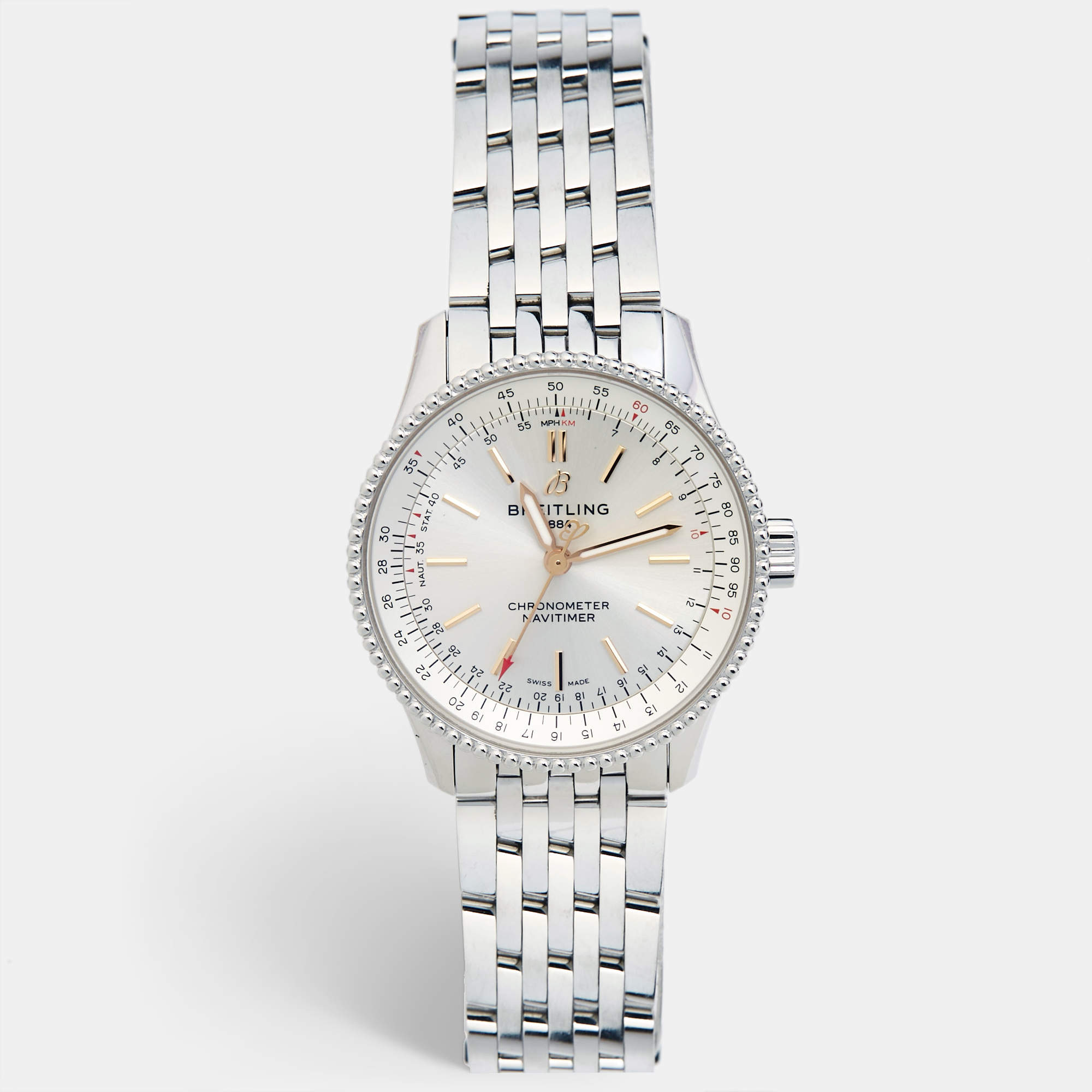 Pre Owned Breitling Silver Stainless Steel Navitimer A17395F41G1A1 Women's Wristwatch 35 mm