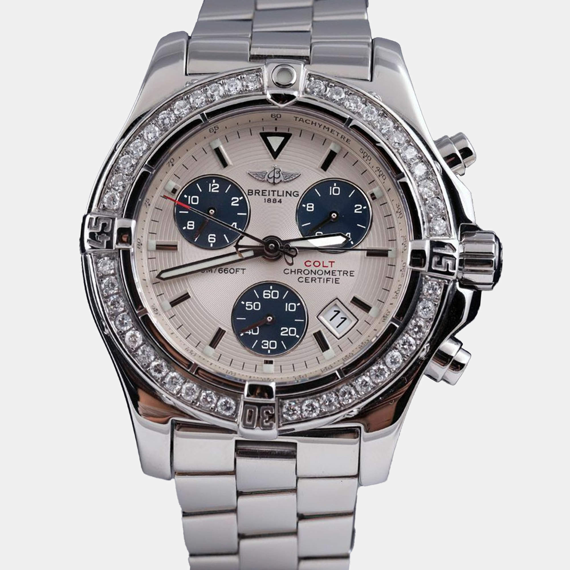 Breitling Customised Diamond Stainless Steel Colt A73380 Quartz Men's Wristwatch 41mm