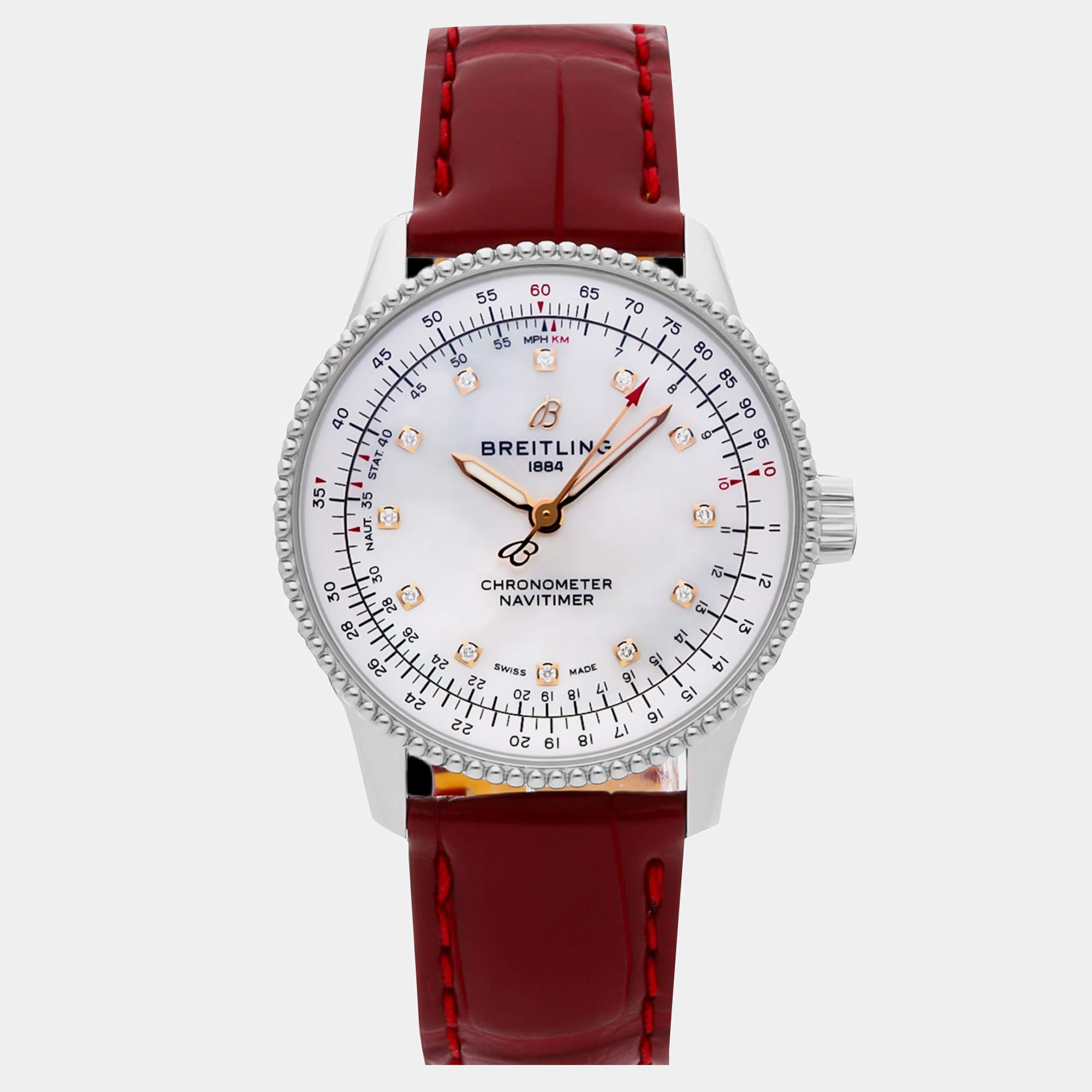 Pre Owned Pre-Owned Breitling Navitimer A17395211A1P6 Automatic White Stainless Steel Men's Wristwatch 35 mm