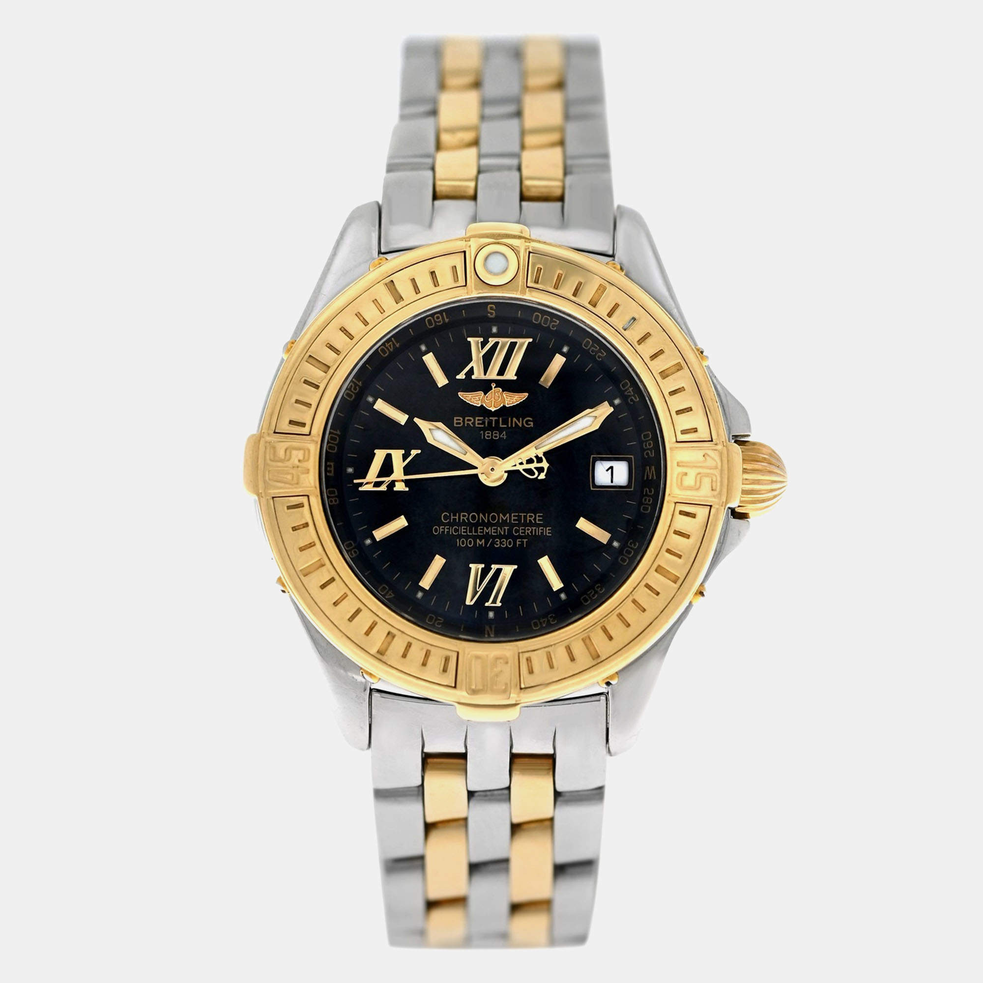 Pre Owned Breitling Cockpit Lady D67365 Quartz Black 18k Yellow Gold Stainless Steel Women's Wristwatch 31 mm