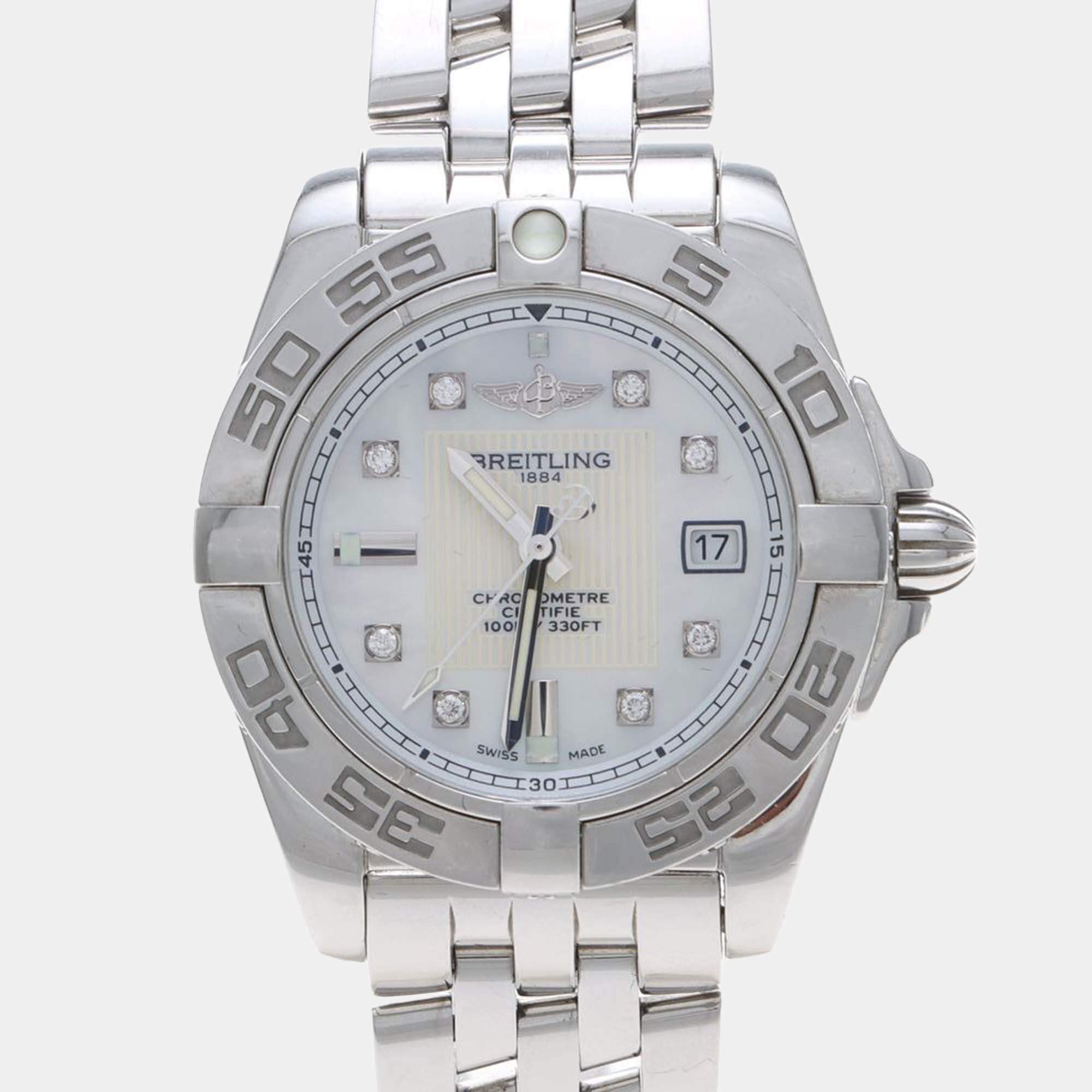 Pre Owned Breitling Cockpit Lady A71356 Quartz White Diamonds Stainless Steel Women's Wristwatch 32mm