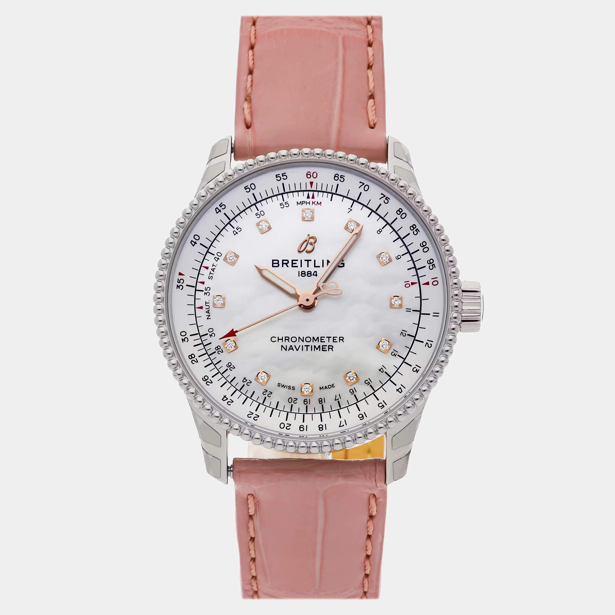 Pre Owned Pre-Owned Breitling Navitimer A17395211A1P3 Pink Automatic Diamond, Mother of Pearl Stainless Steel Men's Wristwatch 35 MM