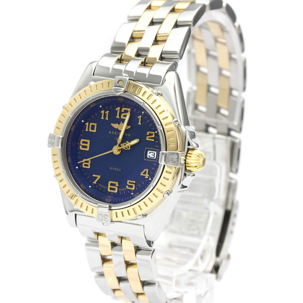 Pre Owned Breitling Blue 18K Yellow Gold And Stainless Steel Wings D67050 Quartz Women's Wristwatch 31 MM