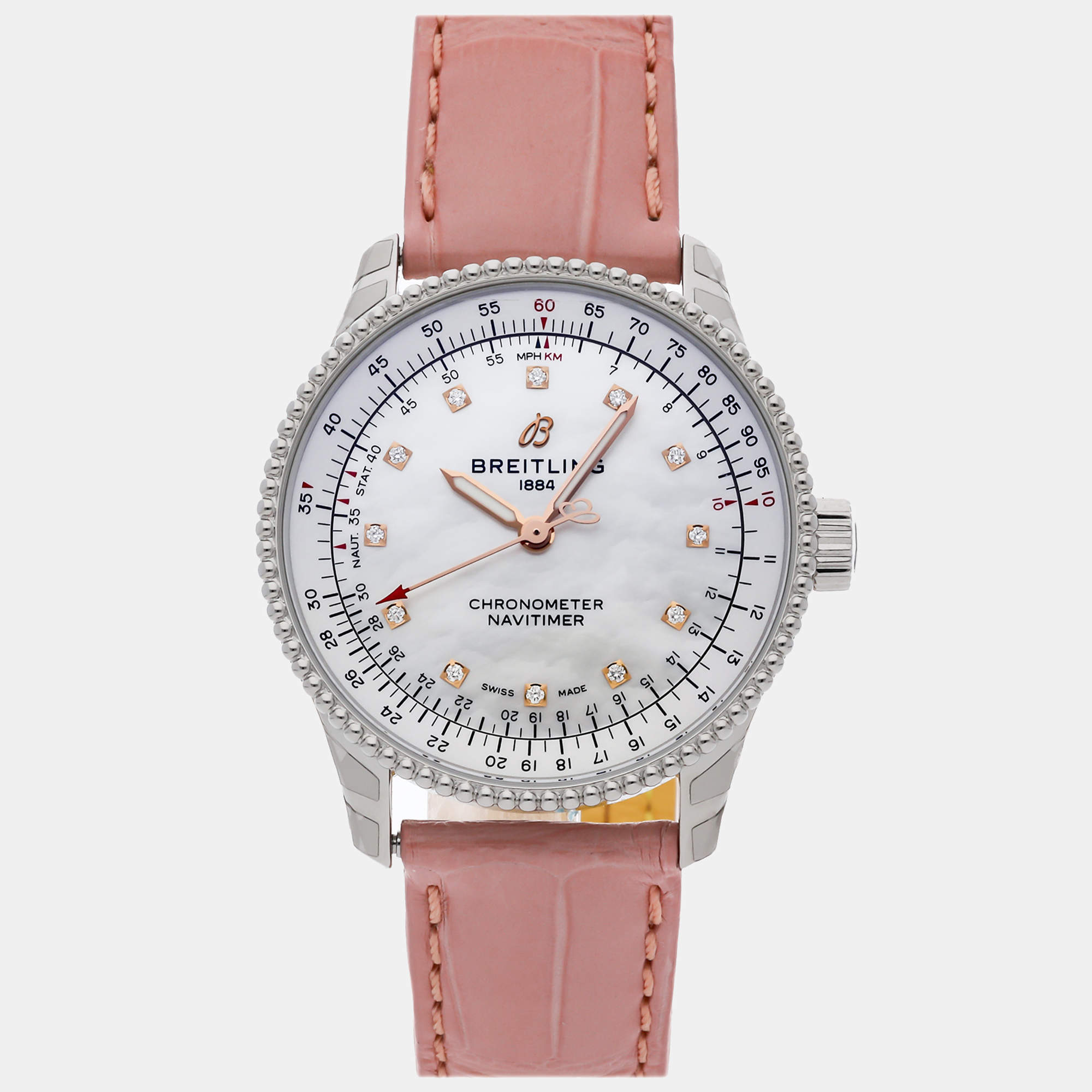 Breitling White Shell Stainless Steel Navitimer A17395211A1P3 Automatic Women's Wristwatch 35 mm