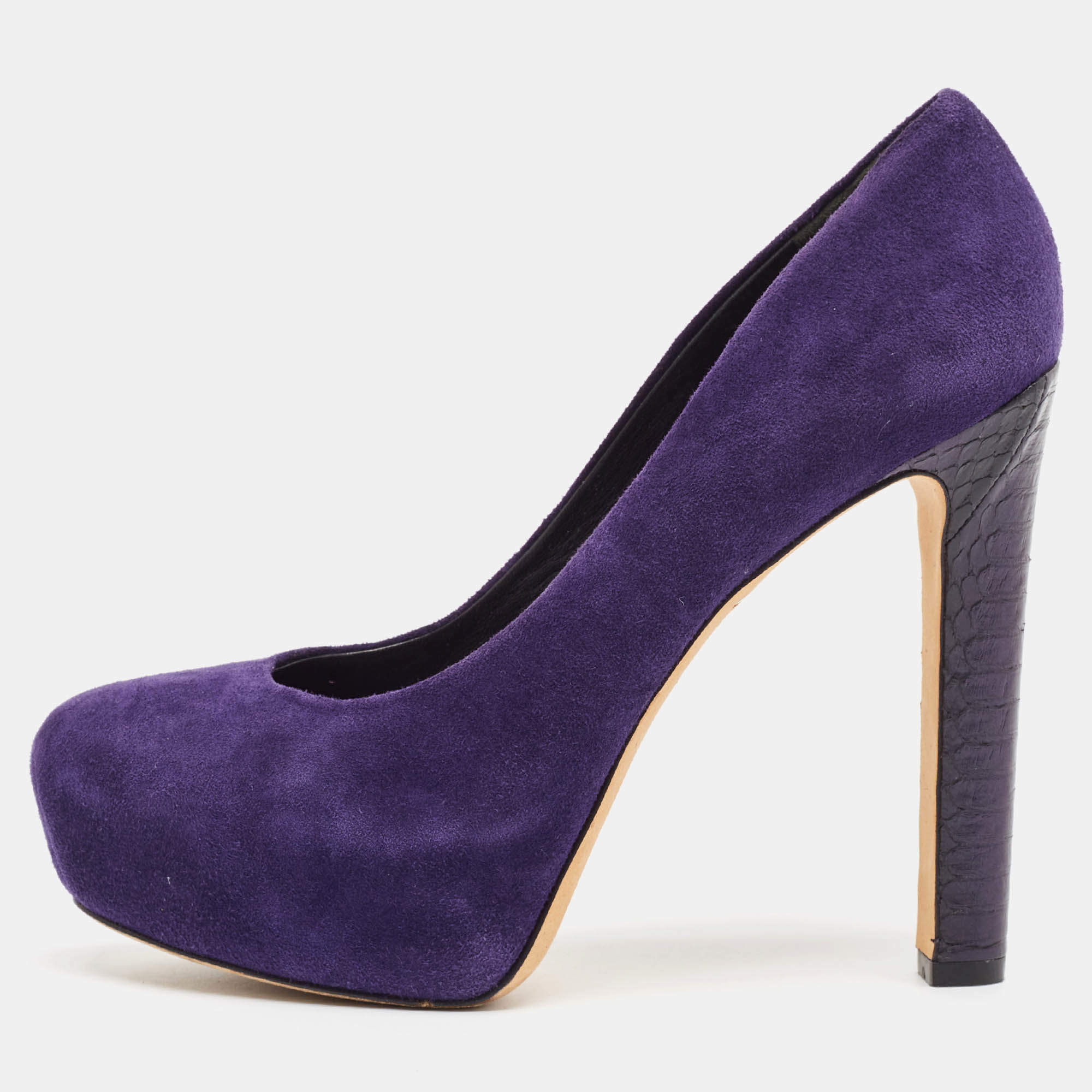 Brian Atwood Purple Python Leather and Suede Platform Pumps Size 39