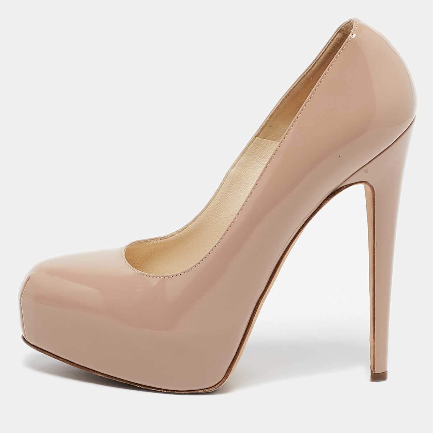 Brian Atwood Beige Patent Leather Platform Pumps Size 37