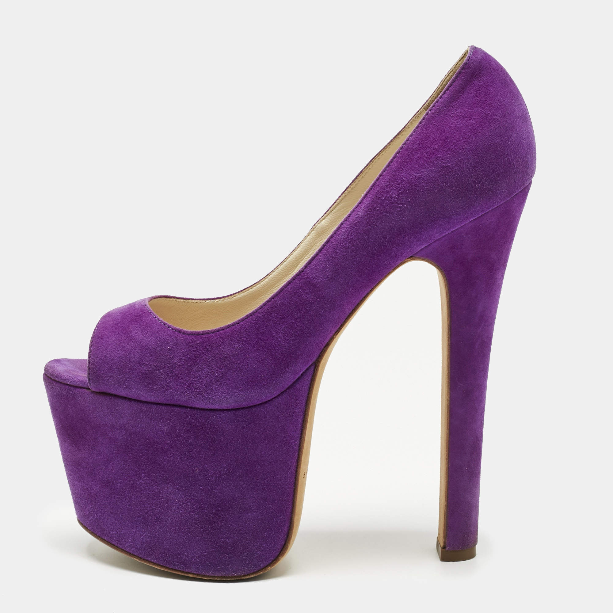 Pre Owned Brian Atwood Purple Suede Platform Open Toe Pumps Size 36