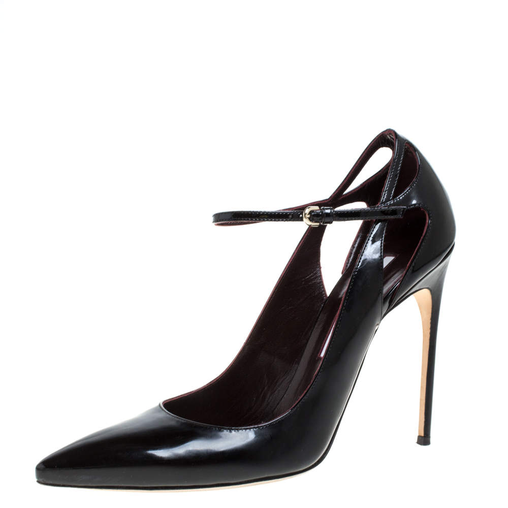 Pre Owned Brian Atwood Black Patent Leather Marissa Ankle Straps Pumps Size 39