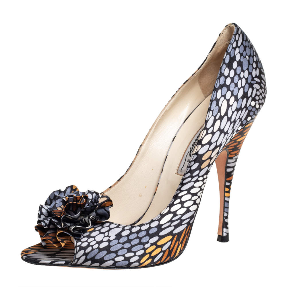 Brian Atwood Multicolor Satin Peep Toe Pumps Size 38.5