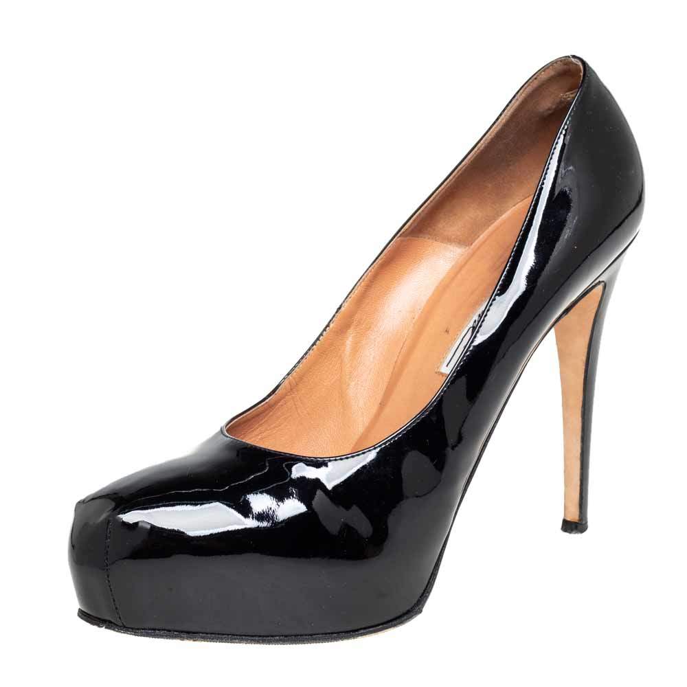 Pre Owned Brian Atwood Black Patent Leather Platform Pumps Size 42