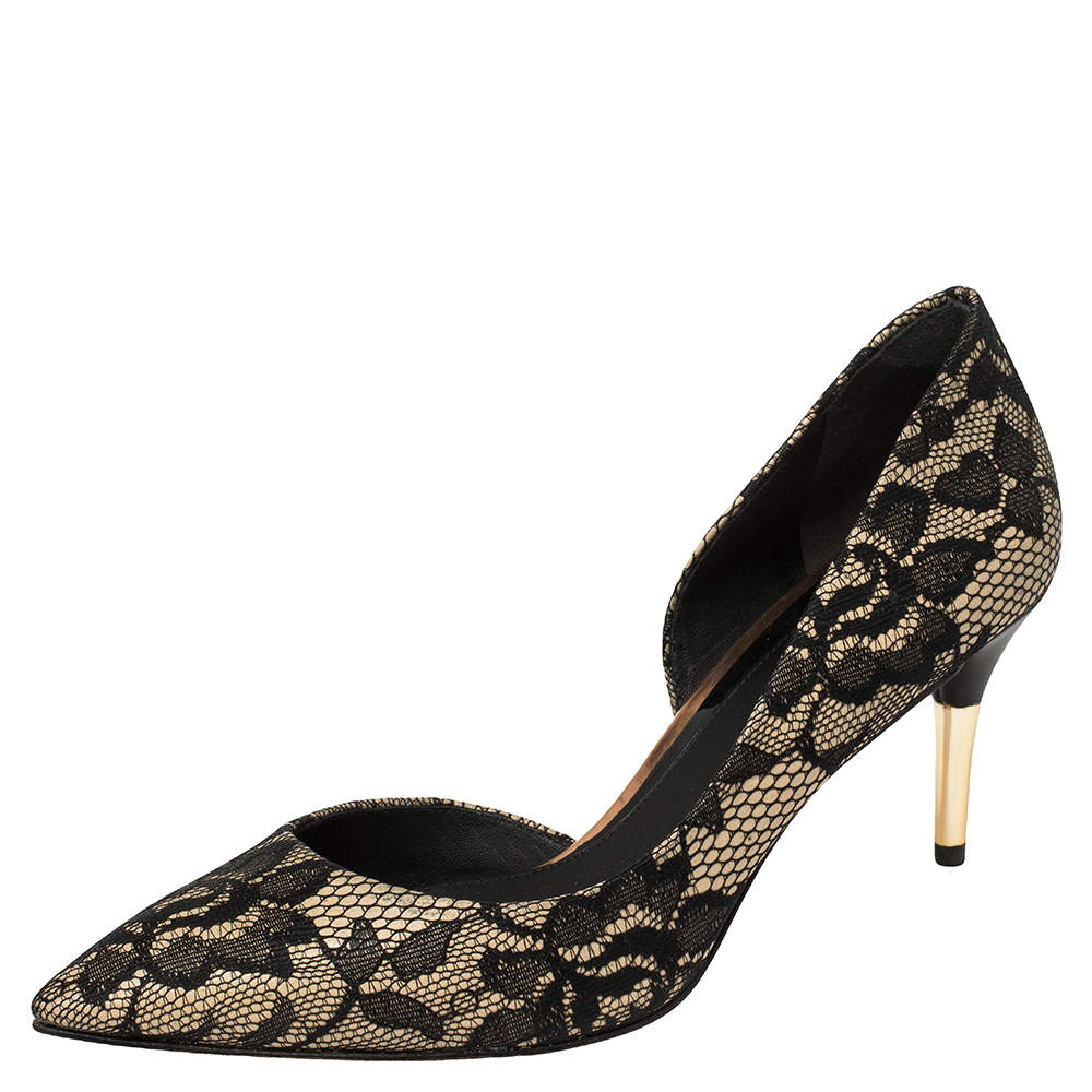 Pre Owned Brian Atwood Black/Cream Lace D'orsay Pumps Size 38