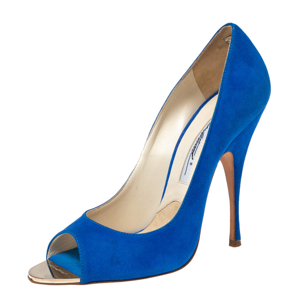 Brian Atwood Royal Blue Suede Open-Toe Pumps Size 38
