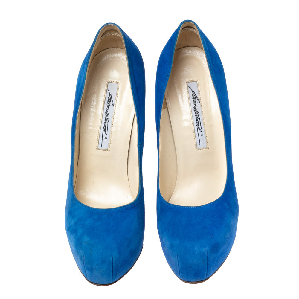 Pre Owned Brian Atwood Royal Blue Suede Maniac Platform Pumps Size 38.5