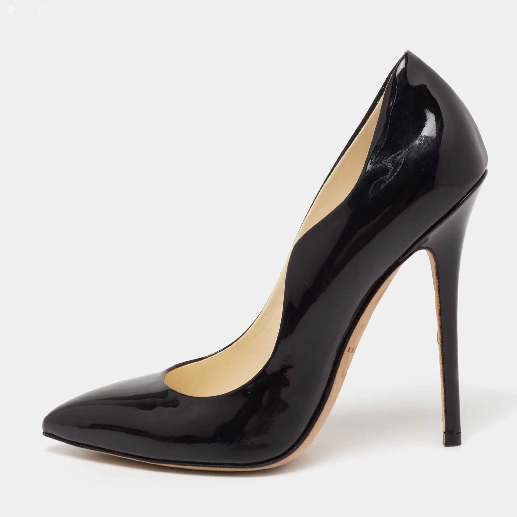 Brian Atwood Black Patent Leather Pointed Toe Pumps Size 38