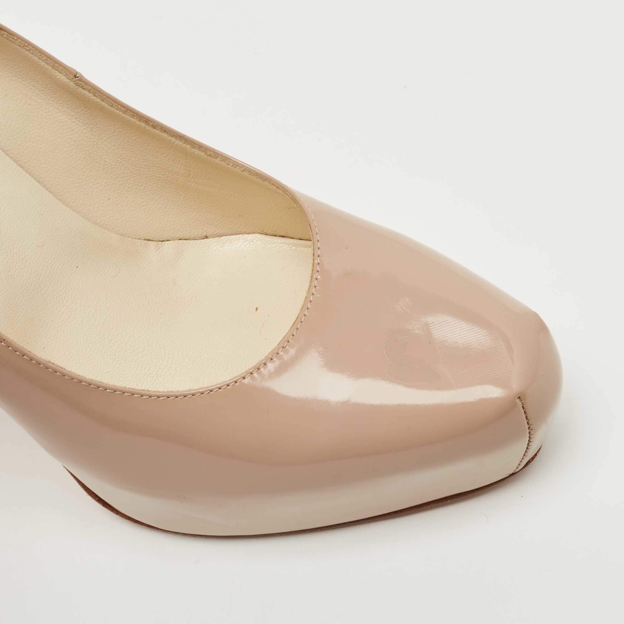 Pre Owned Brian Atwood Beige Patent Leather Platform Pumps Size 39.5