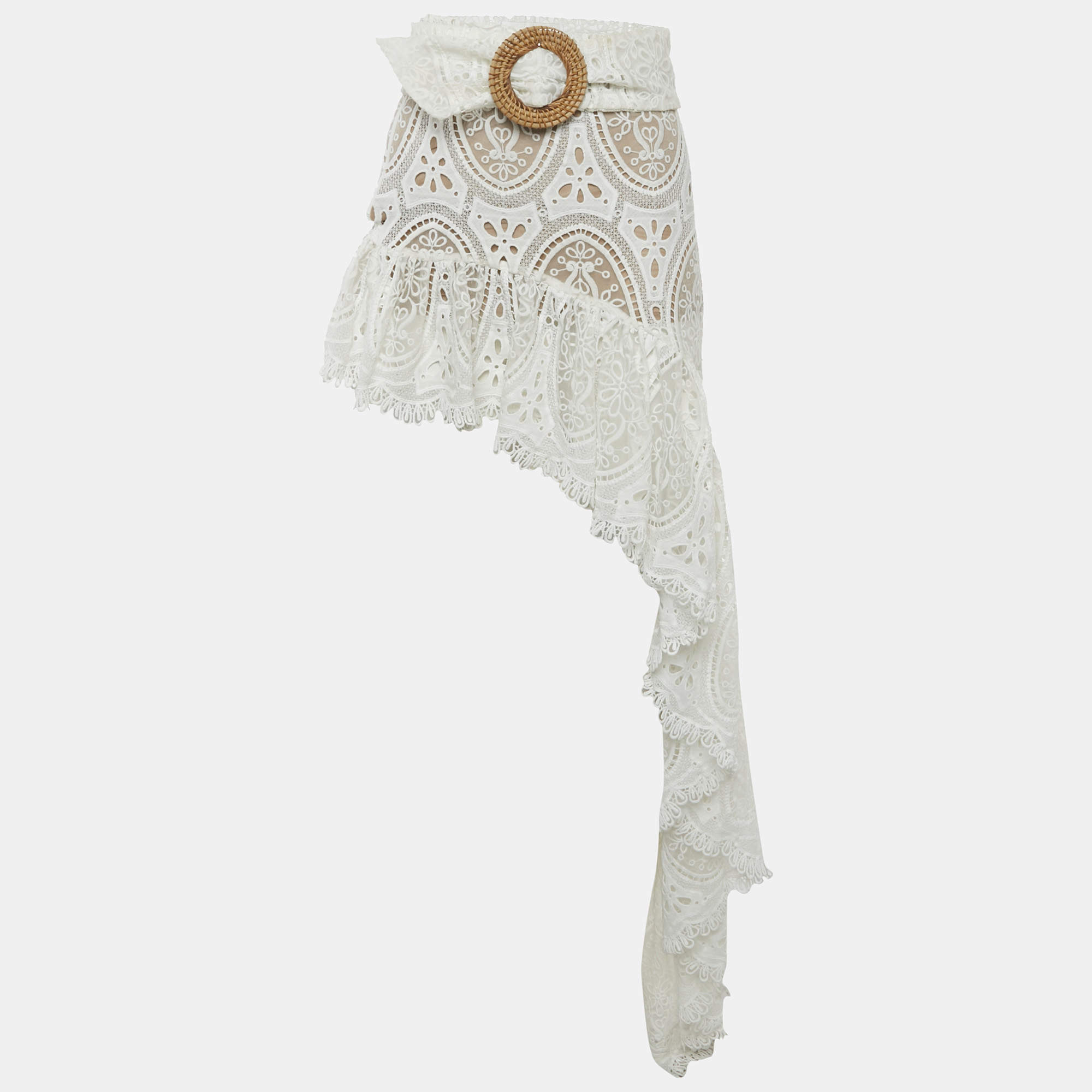 Bronx & Banco White Lace Belted Asymmetric Mini Skirt XS