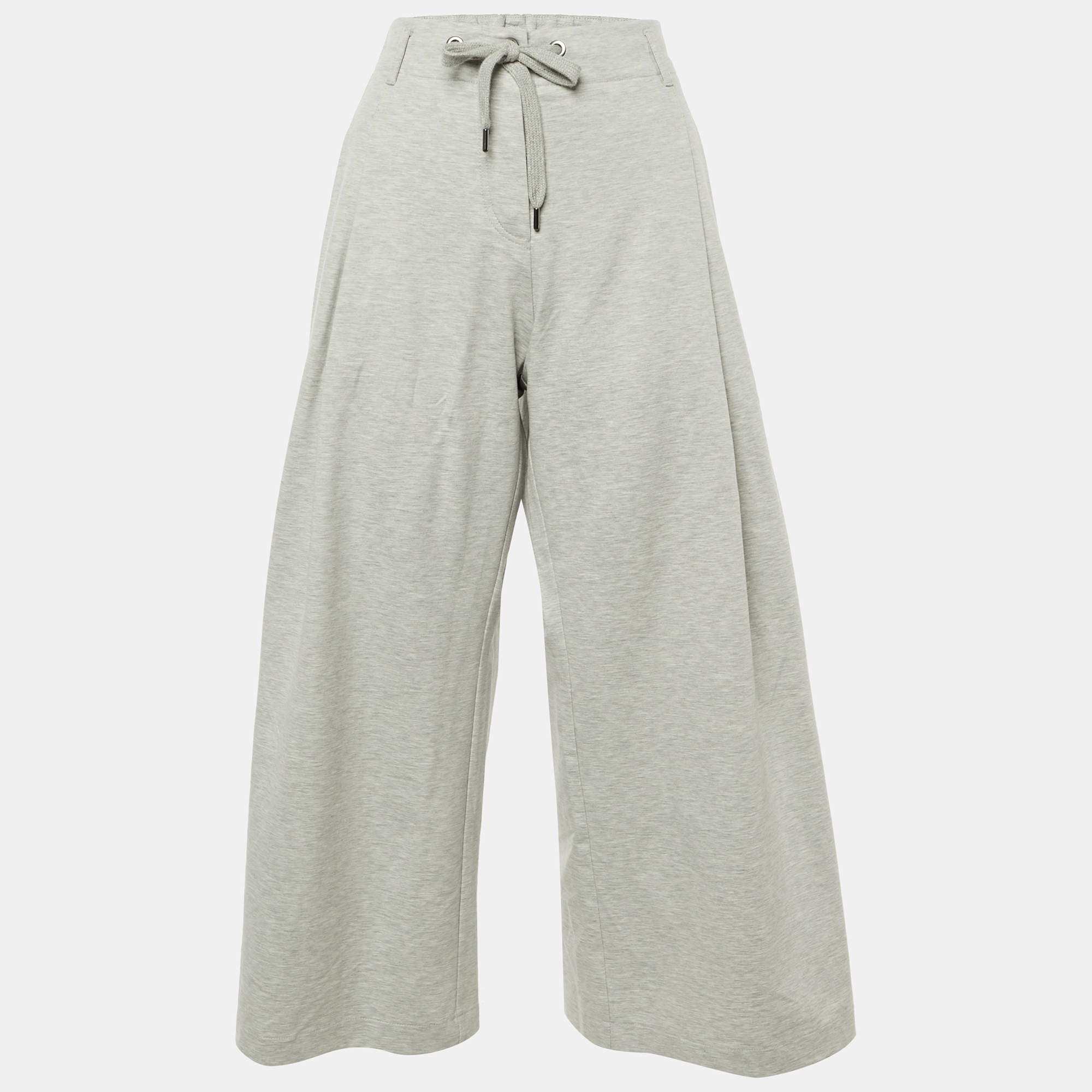 Pre Owned Brunello Cucinelli Grey Jersey Pleated Wide Leg Trousers S