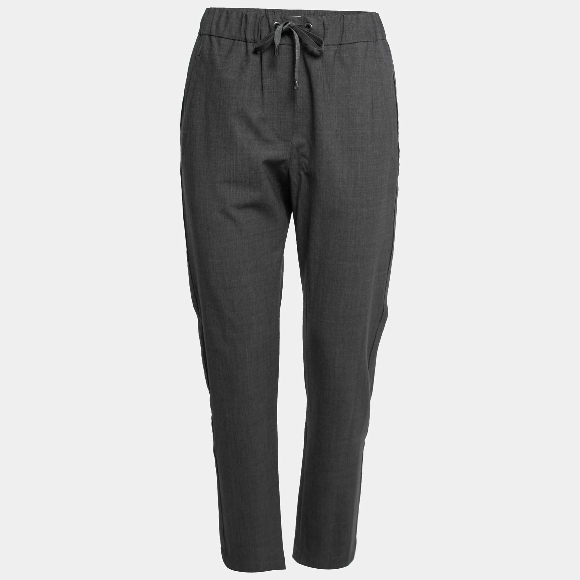 Brunello Cucinelli Grey Wool Bead Trimmed Pants S