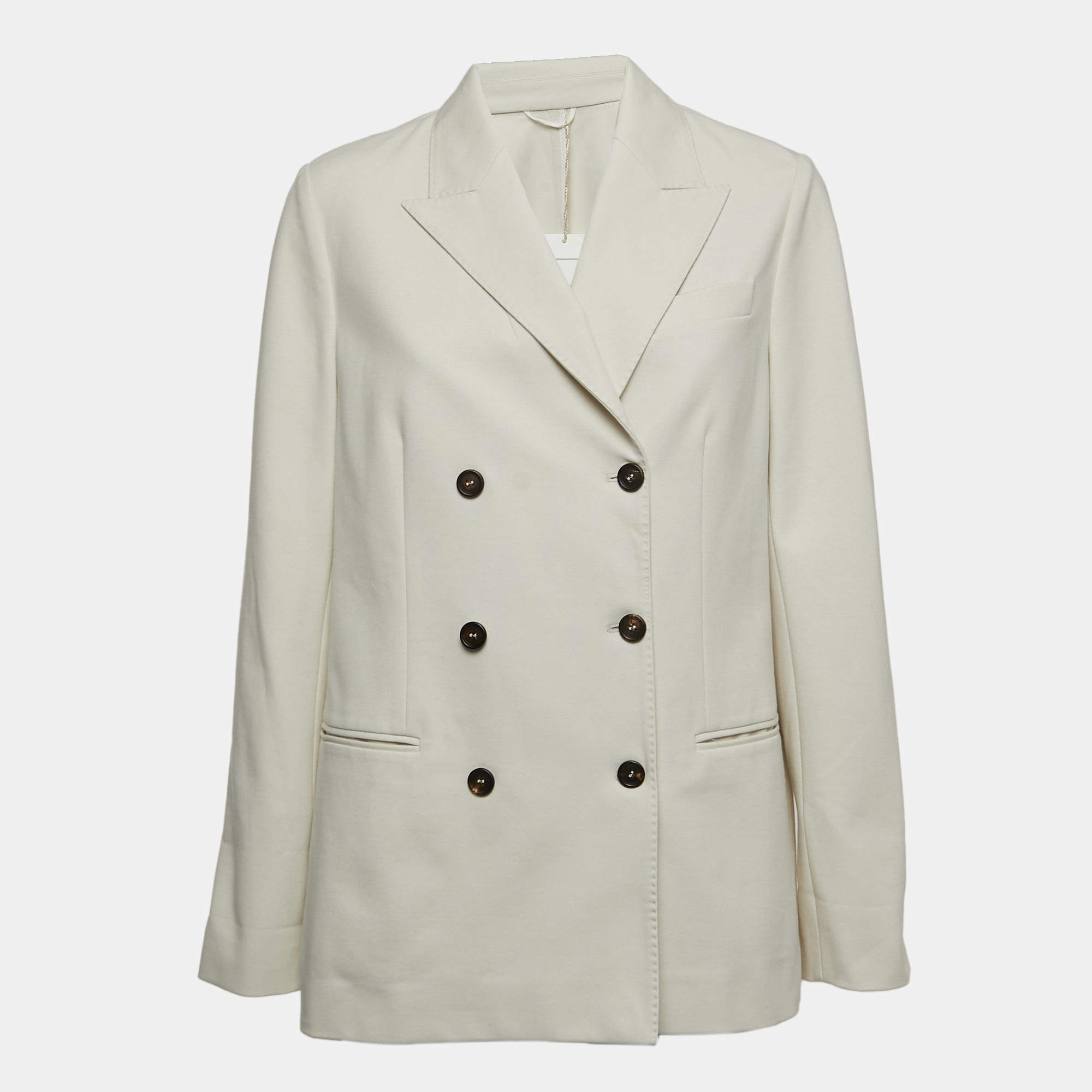 Pre Owned Brunello Cucinelli White Stretch-Cotton Double-Breasted Blazer XL