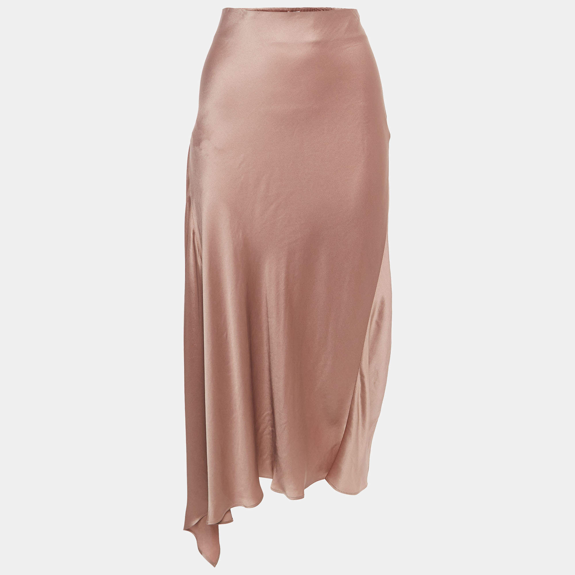 Brunello Cucinelli Pink Satin Asymmetric Midi Skirt L 