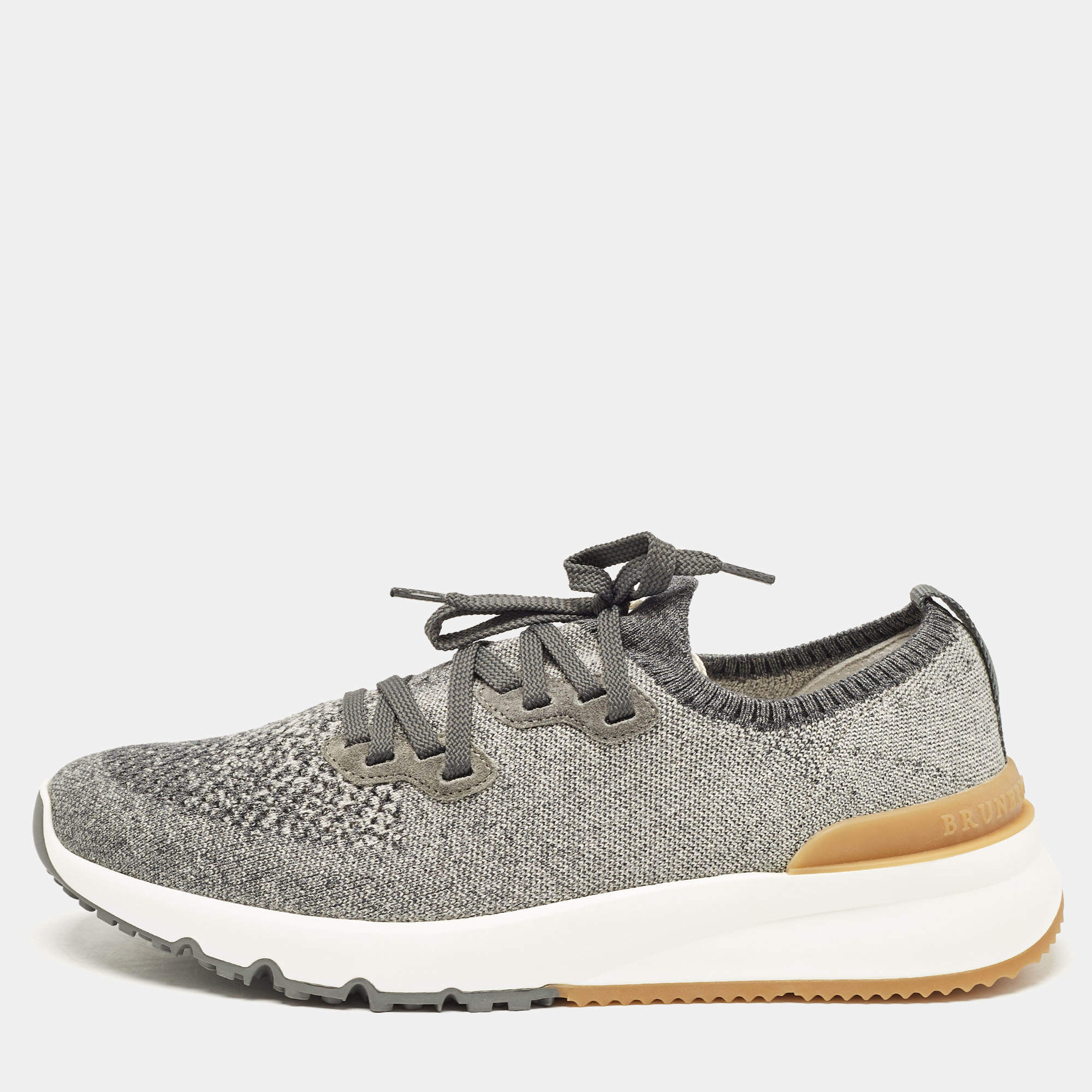 Brunello Cucinelli Grey Knit Fabric Low Top Sneakers Size 42