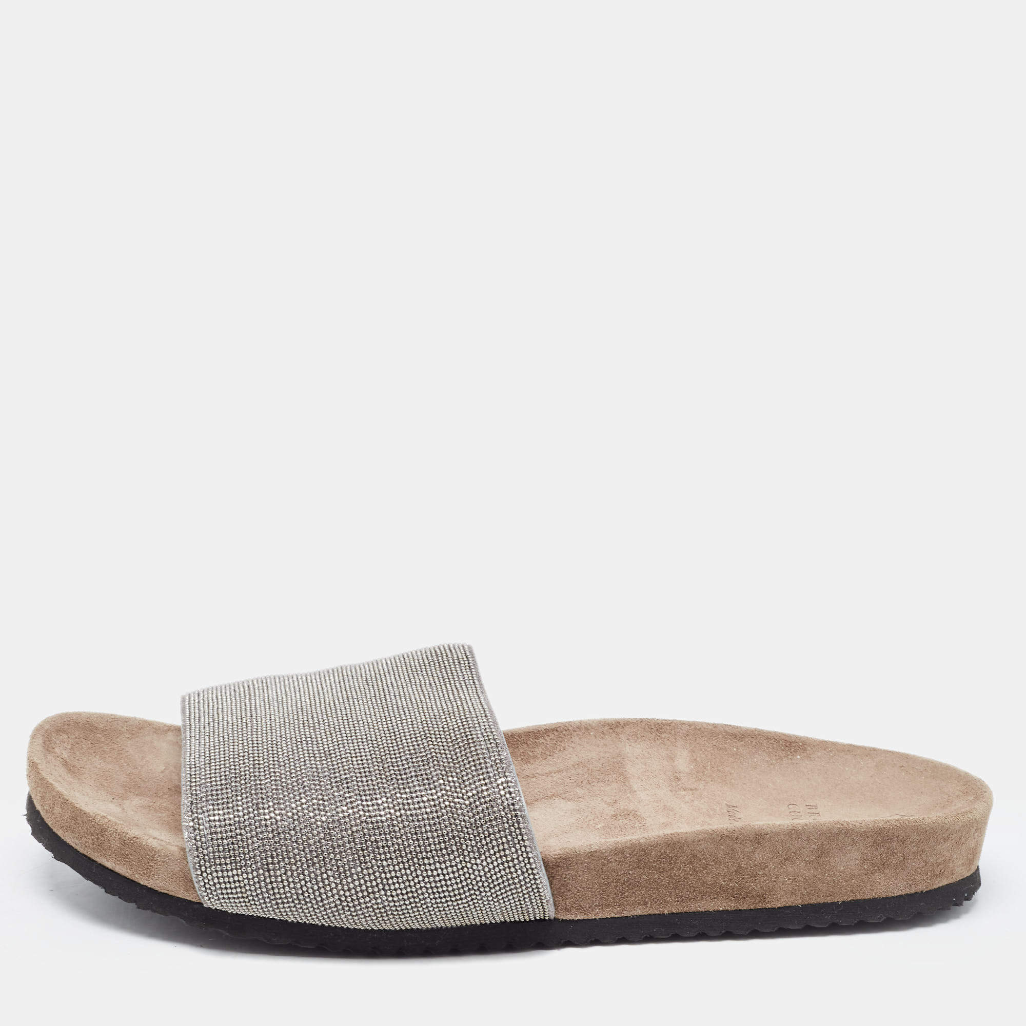 Brunello Cucinelli Grey Beads Monili Slides Size 39