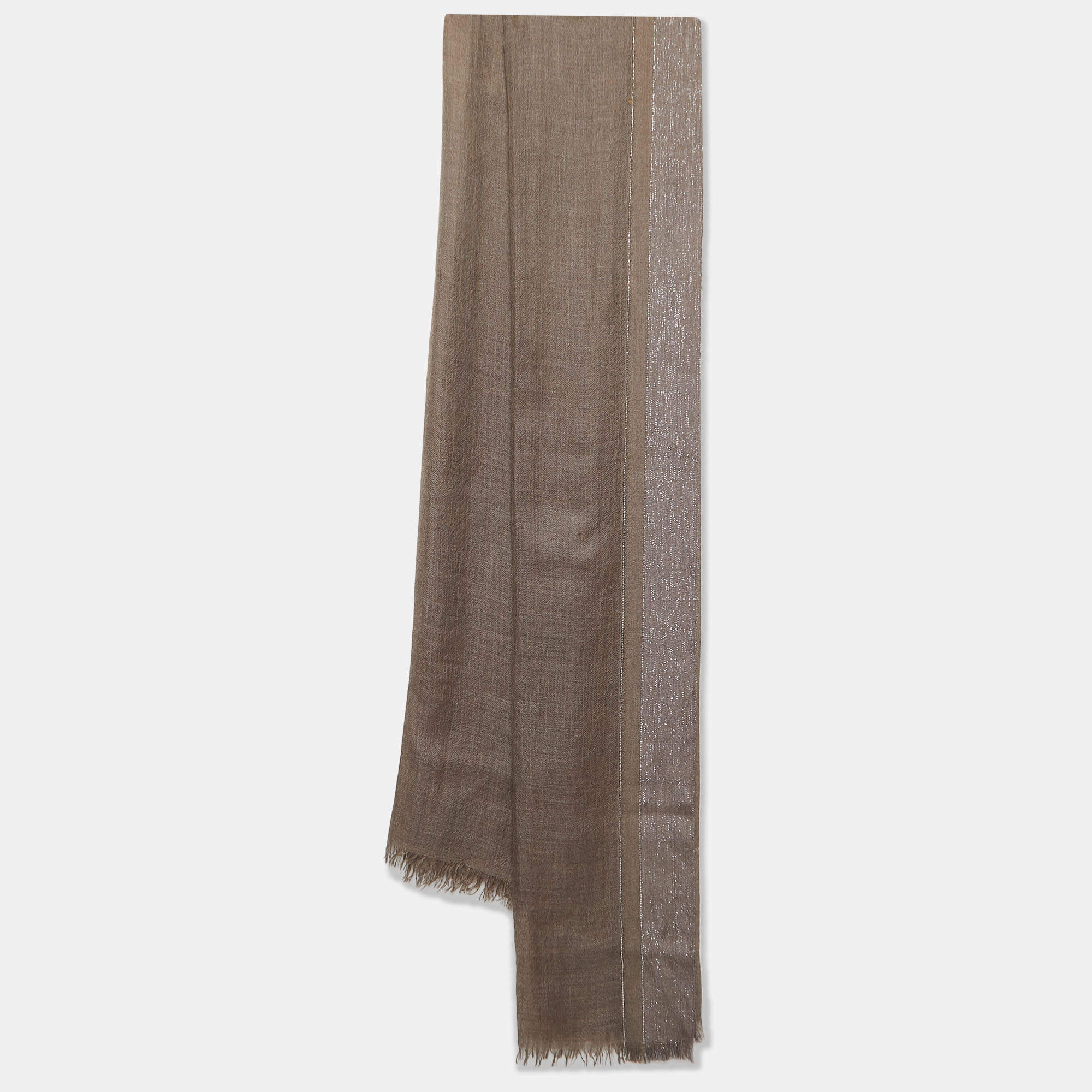 Pre Owned Brunello Cucinelli Brown Cashmere Monili Detail Shawl