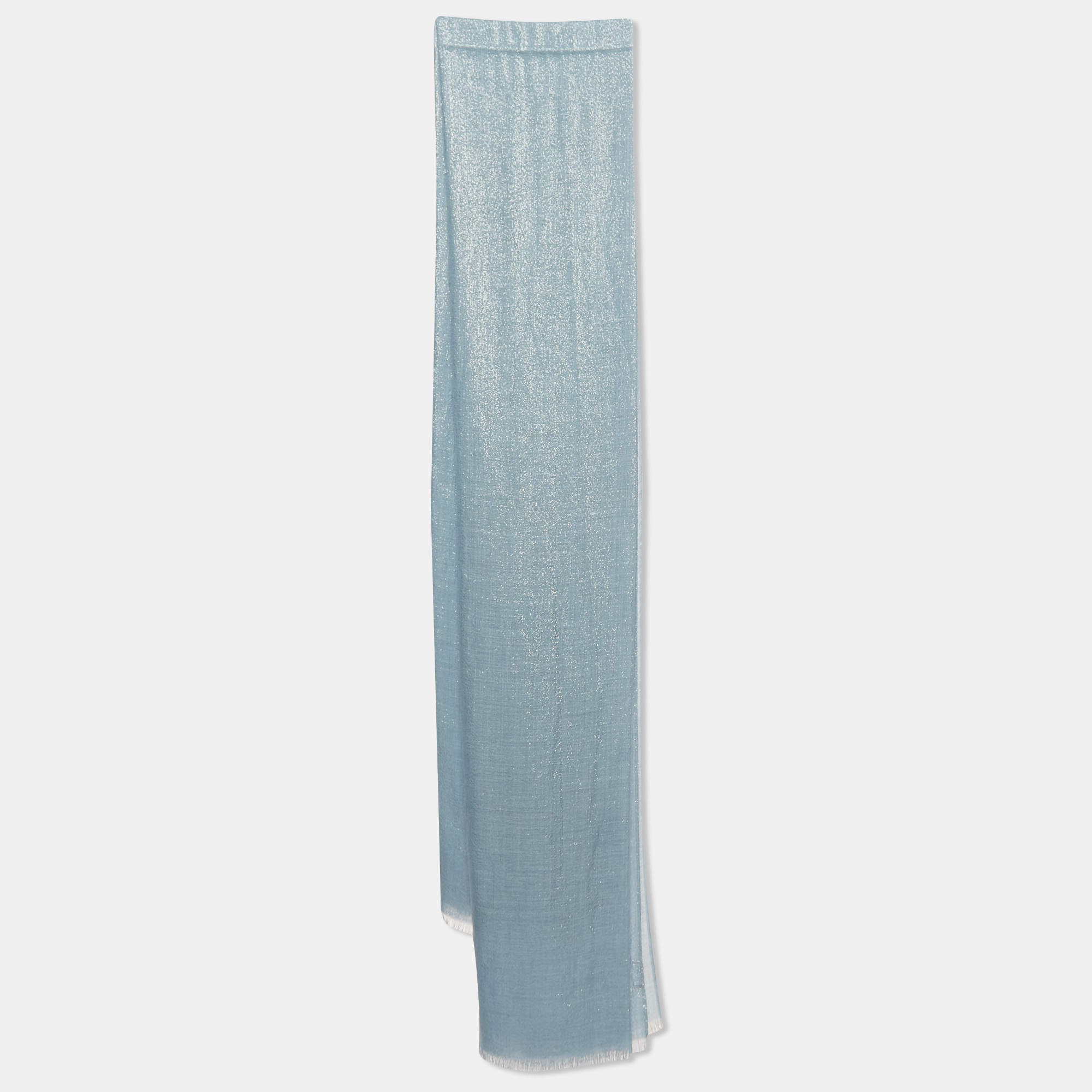 Brunello Cucinelli Blue Lurex Detail Cashmere Blend Scarf
