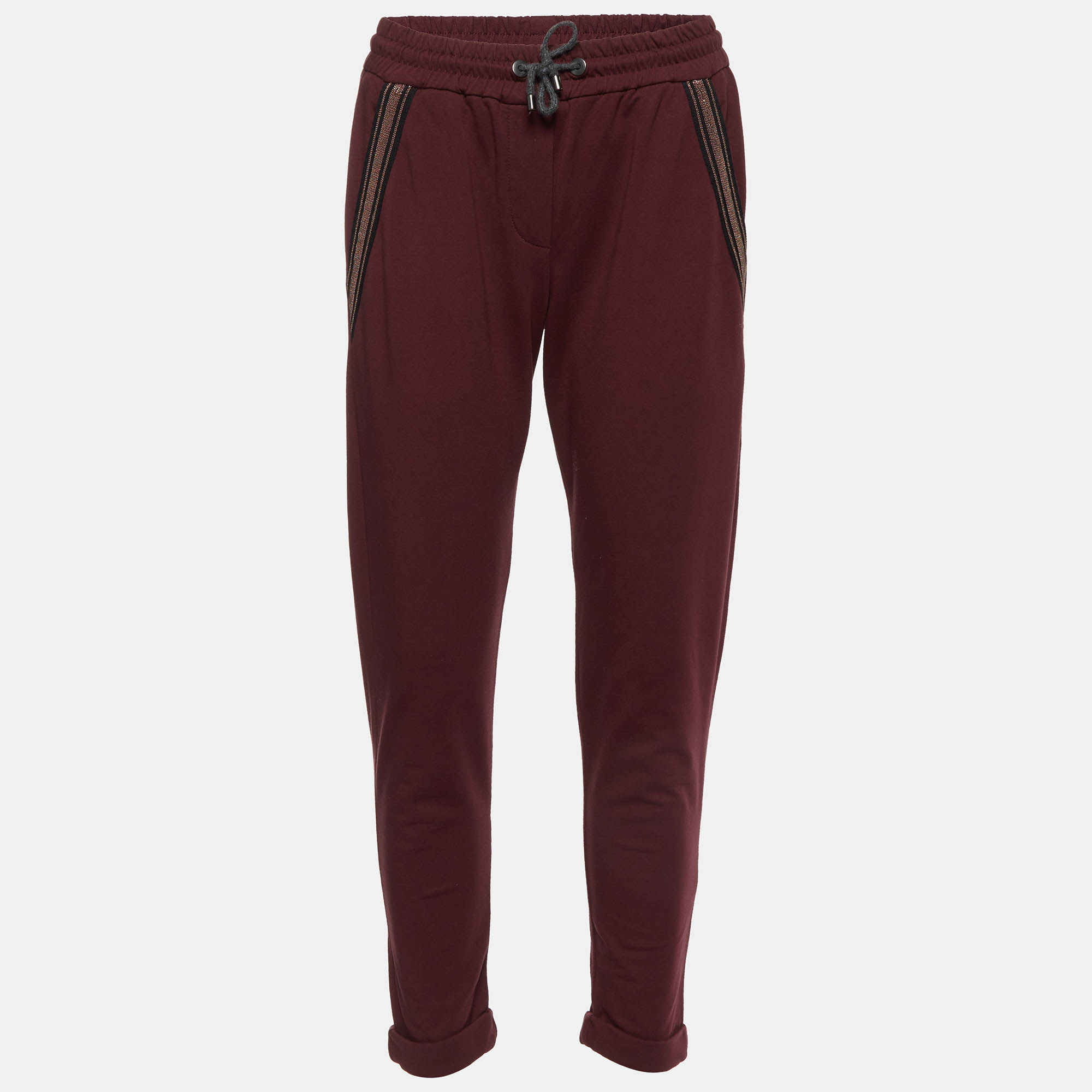Brunello Cucinelli Burgundy Cotton Knit Pants XS