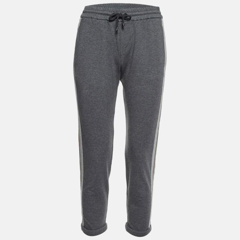 Pre Owned Brunello Cucinelli Grey Cotton Knit Trackpants XS