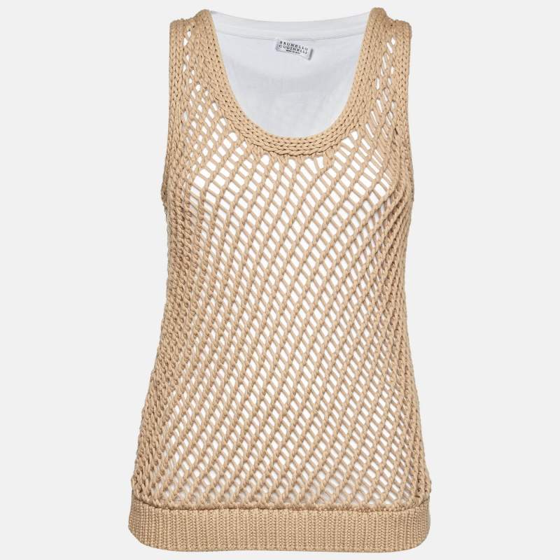 Brunello Cucinelli Brown Cotton Macrame Tank Top M