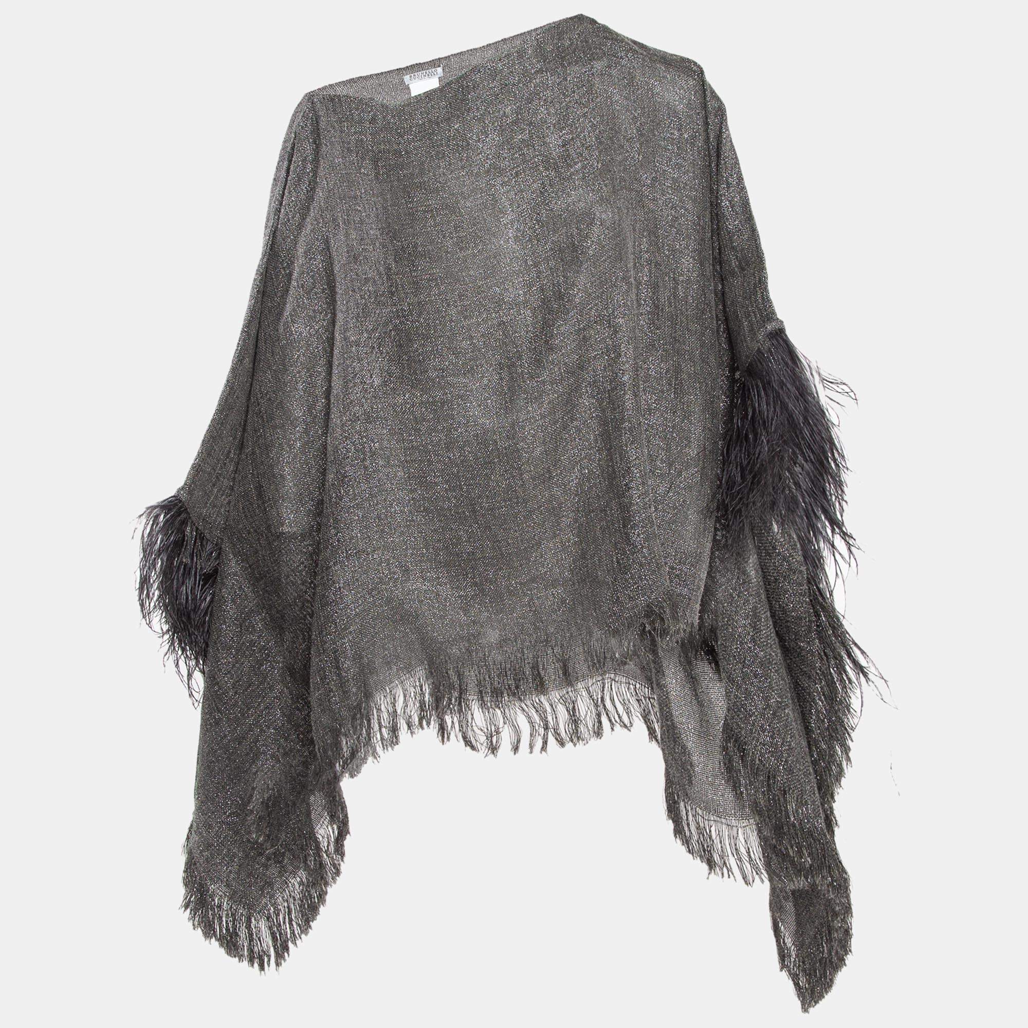 Brunello Cucinelli  Metallic Lurex & Linen Blend Kaftan Top (ONE SIZE)